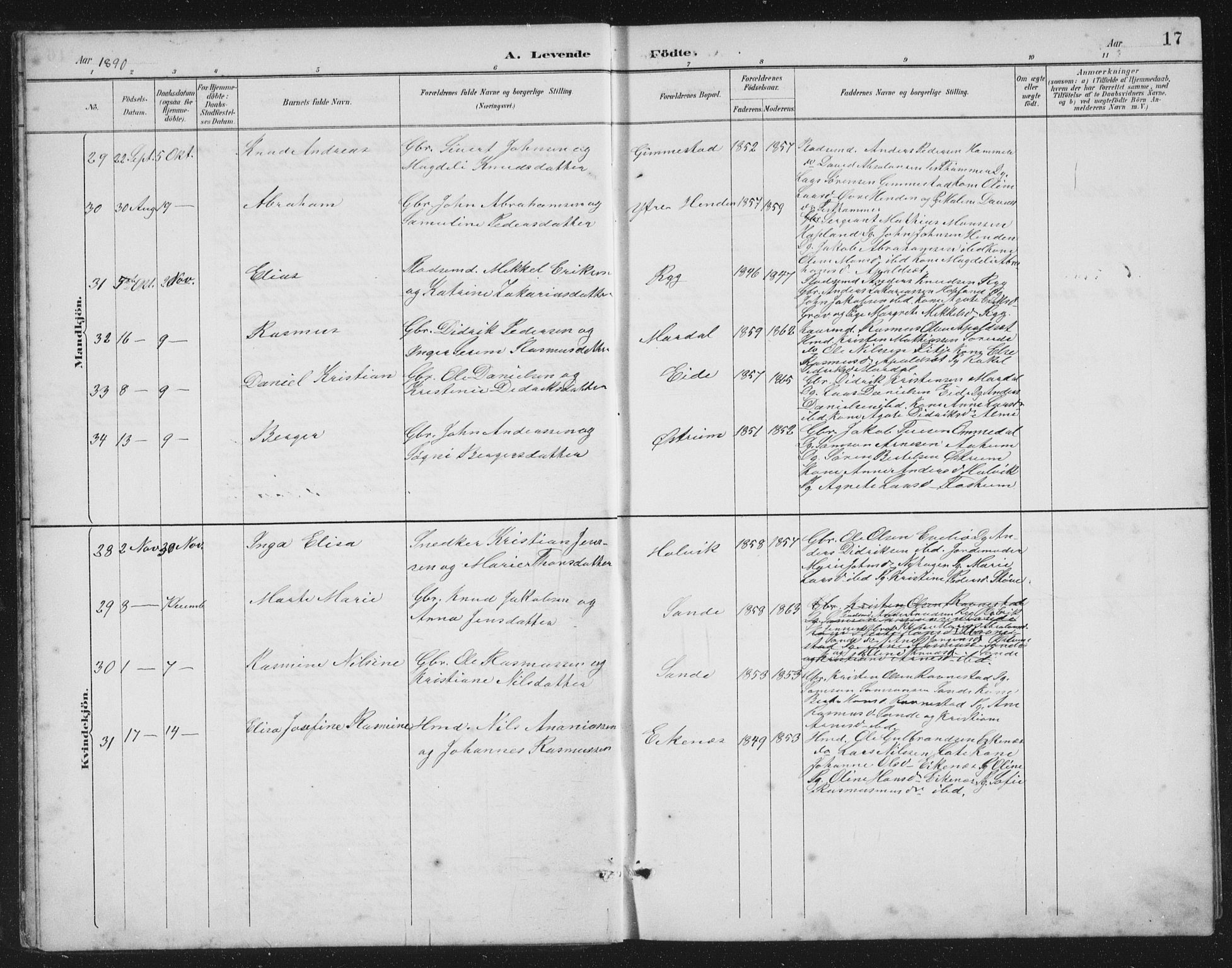 Gloppen sokneprestembete, AV/SAB-A-80101/H/Hab/Habb/L0002: Parish register (copy) no. B 2, 1889-1909, p. 17