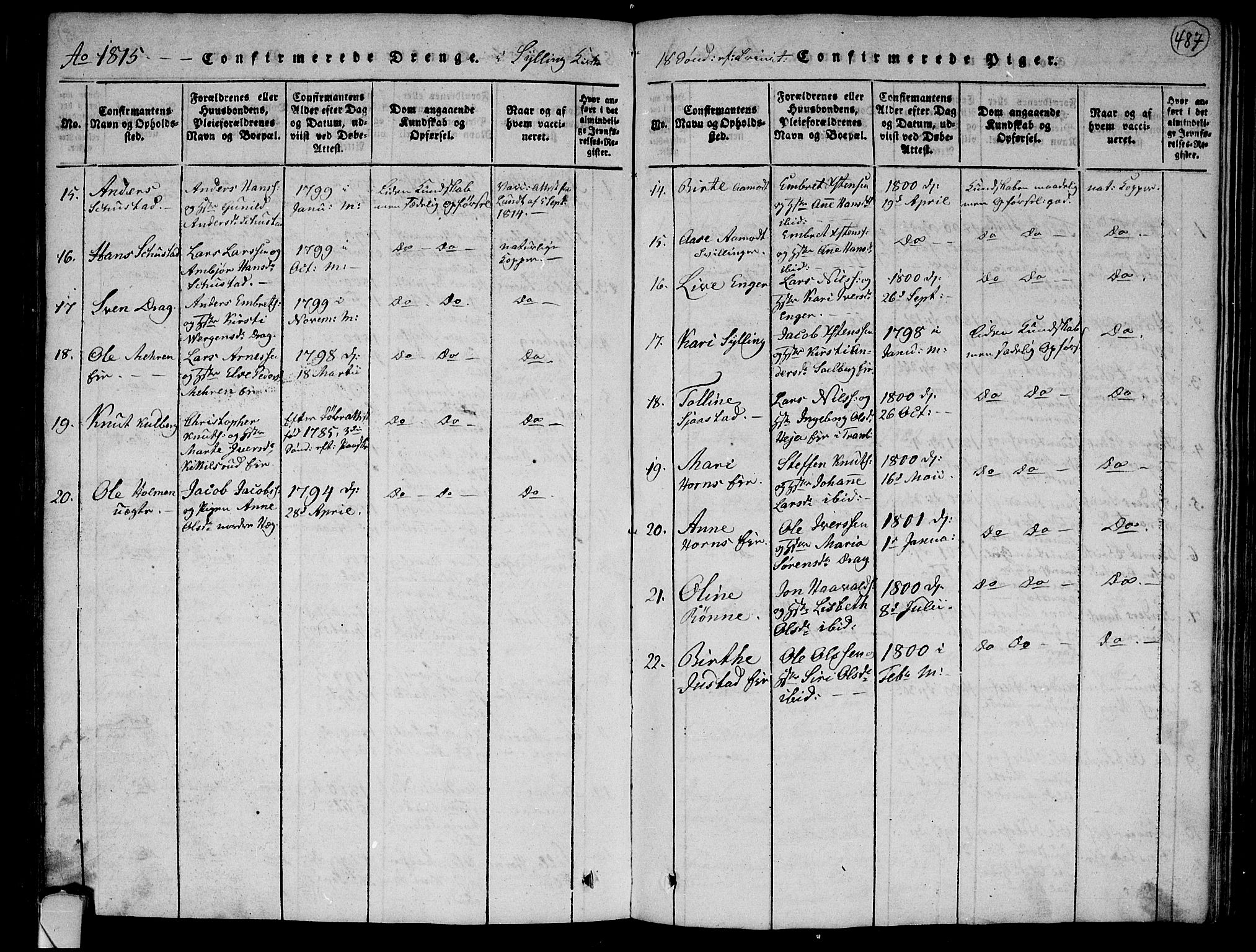 Lier kirkebøker, AV/SAKO-A-230/F/Fa/L0008: Parish register (official) no. I 8, 1813-1825, p. 486-487