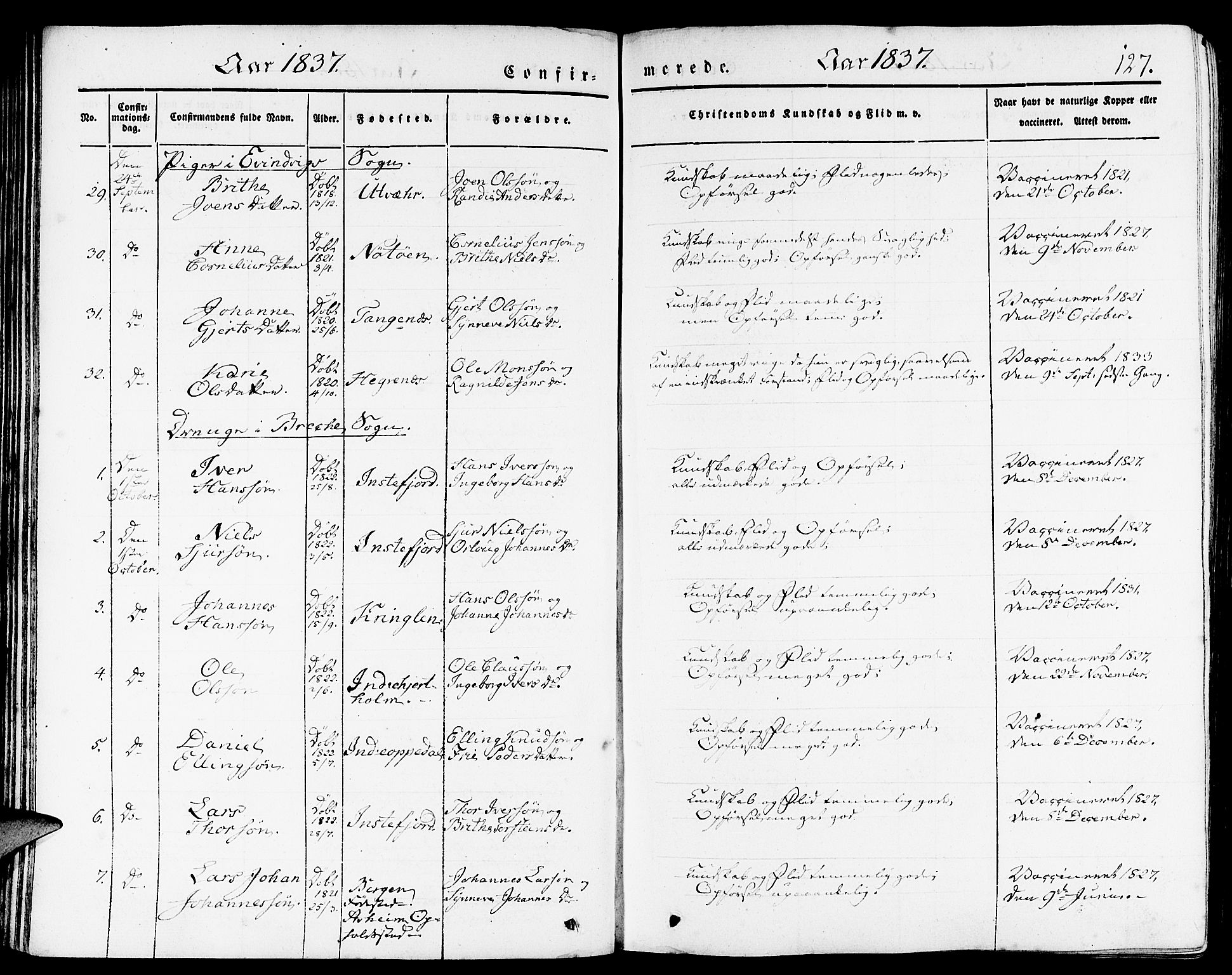 Gulen sokneprestembete, AV/SAB-A-80201/H/Haa/Haaa/L0020: Parish register (official) no. A 20, 1837-1847, p. 127