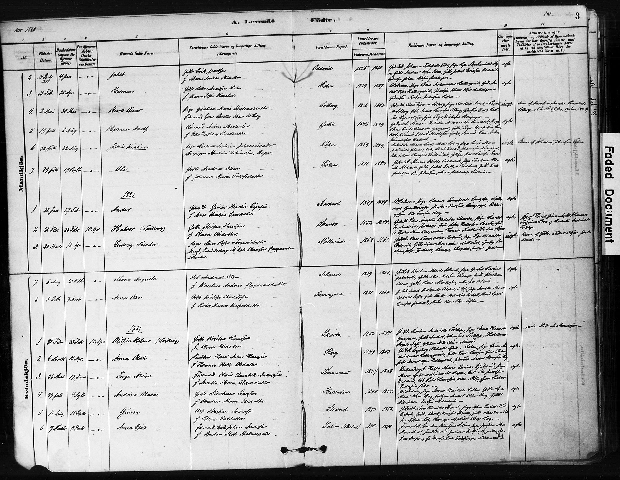 Botne kirkebøker, AV/SAKO-A-340/F/Fb/L0001: Parish register (official) no. II 1, 1878-1902, p. 3