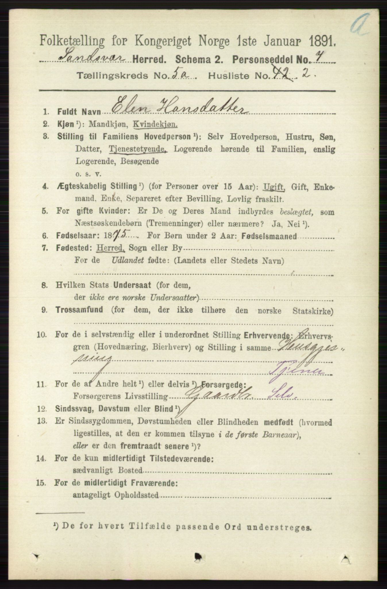 RA, 1891 census for 0629 Sandsvær, 1891, p. 2488