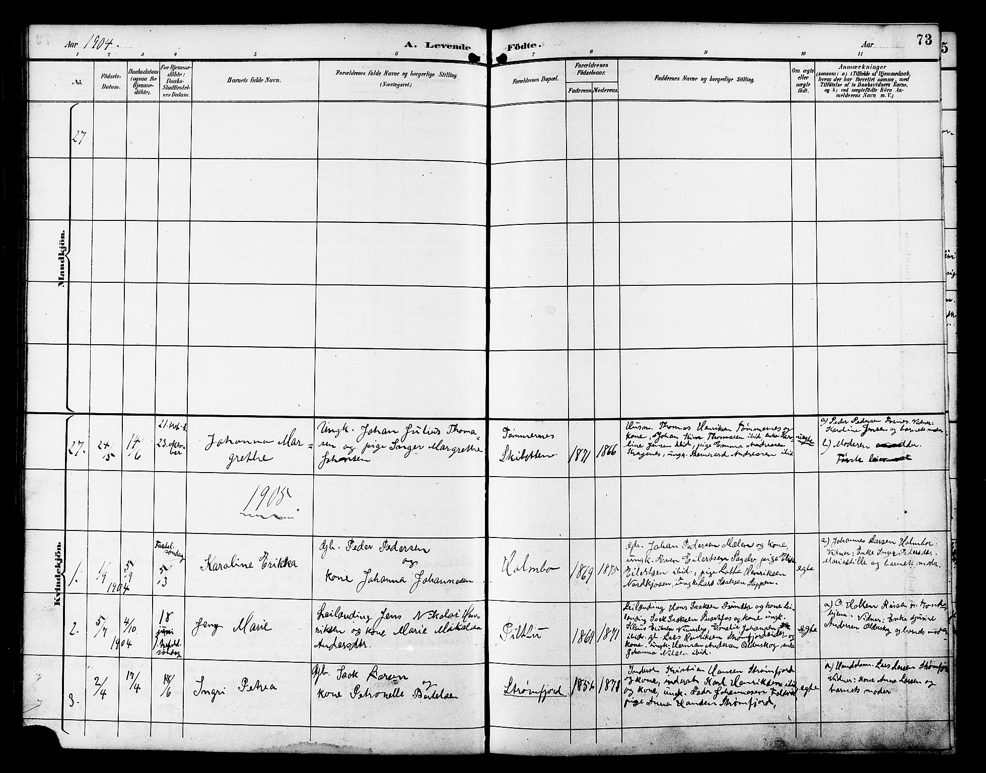 Skjervøy sokneprestkontor, SATØ/S-1300/H/Ha/Hab/L0021klokker: Parish register (copy) no. 21, 1893-1910, p. 73