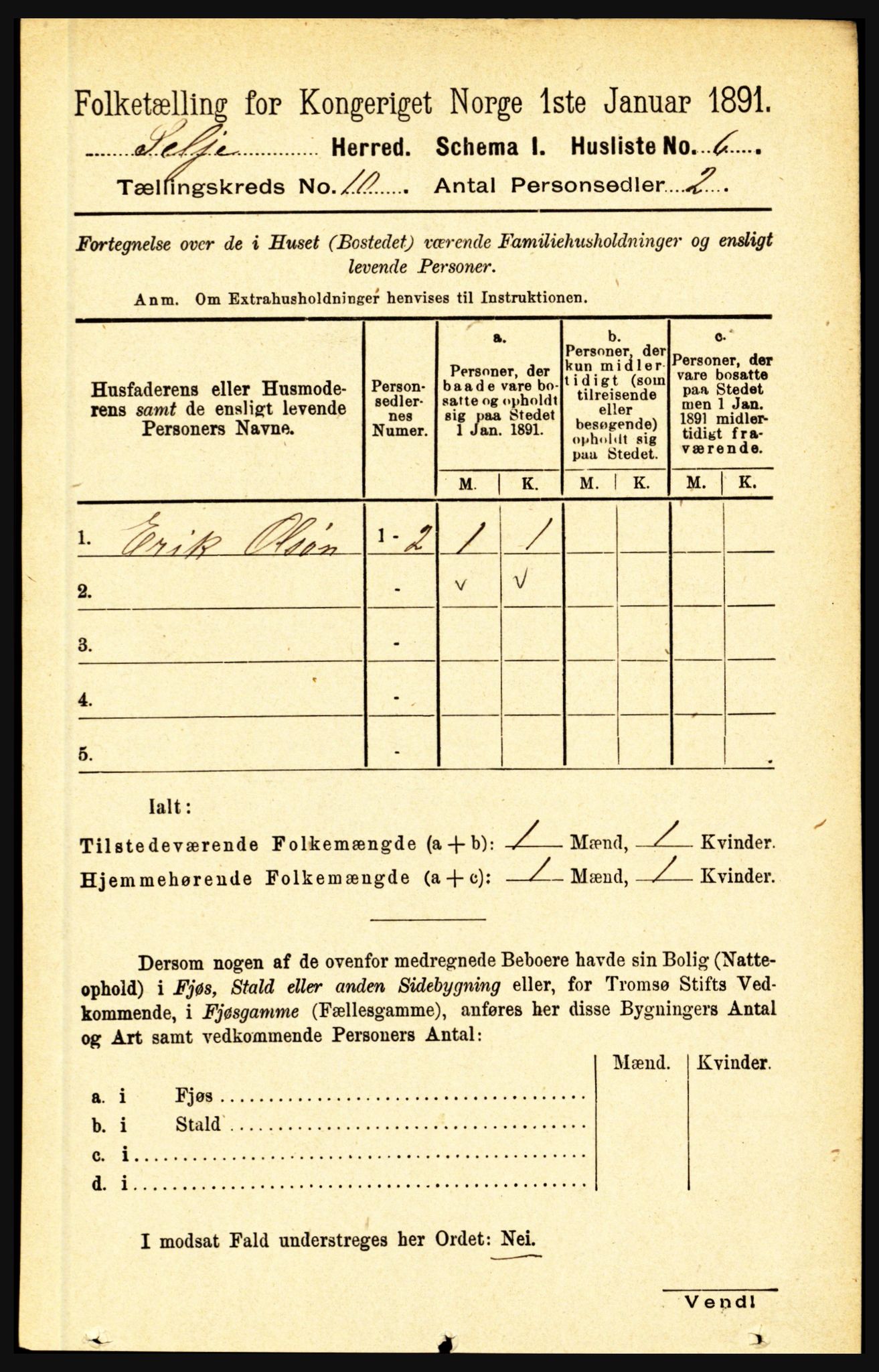 RA, 1891 census for 1441 Selje, 1891, p. 3041