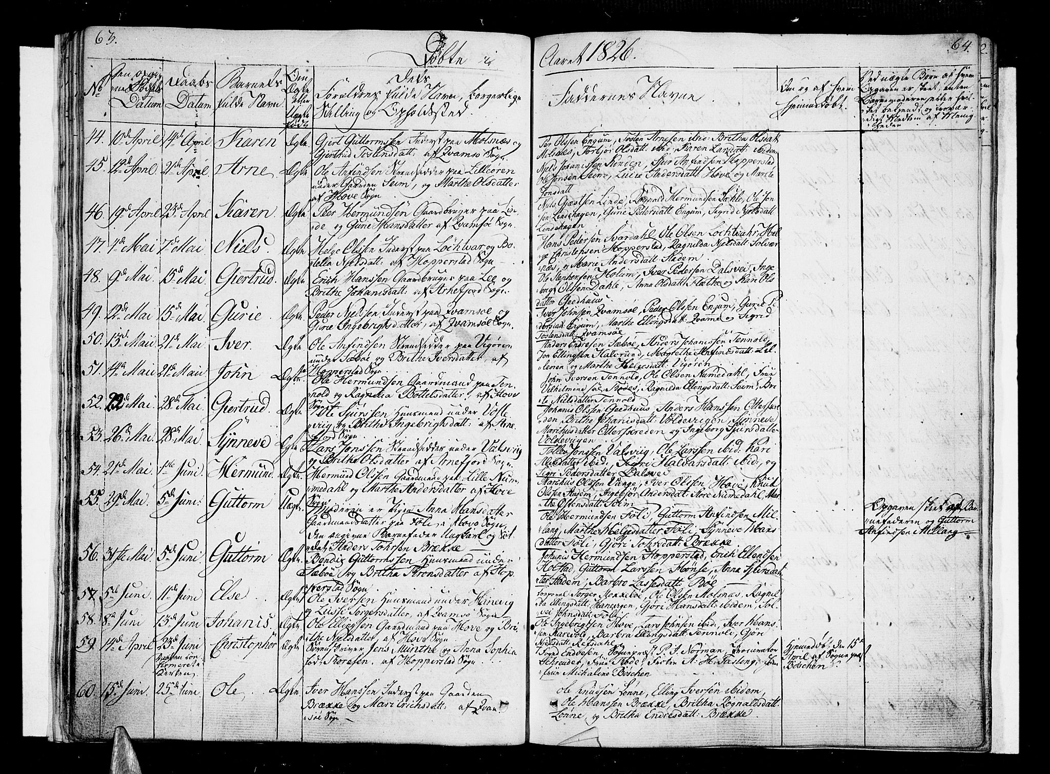 Vik sokneprestembete, SAB/A-81501: Parish register (official) no. A 6, 1821-1831, p. 63-64