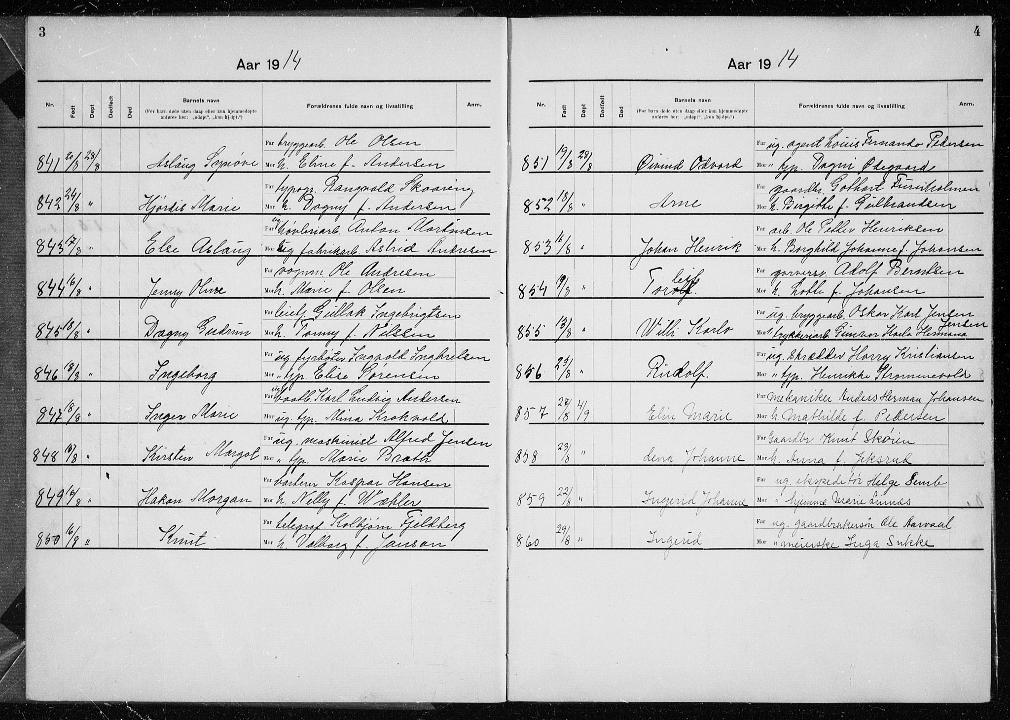 Rikshospitalet prestekontor Kirkebøker, AV/SAO-A-10309b/K/L0007/0003: Baptism register no. 7.3, 1914-1915, p. 3-4