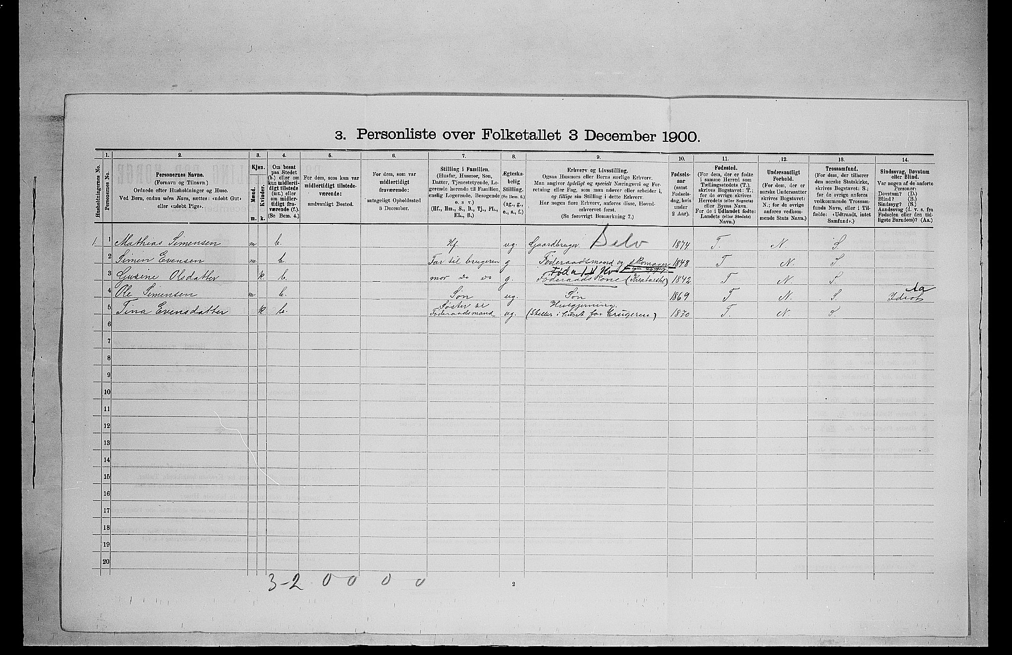 SAH, 1900 census for Ringsaker, 1900, p. 336