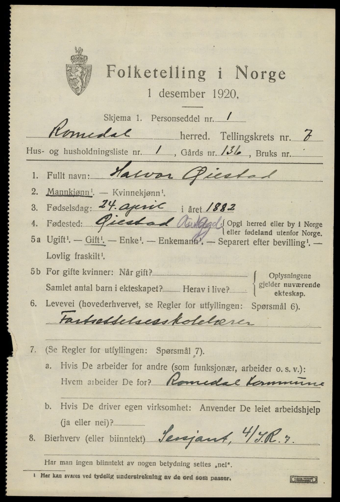 SAH, 1920 census for Romedal, 1920, p. 8699