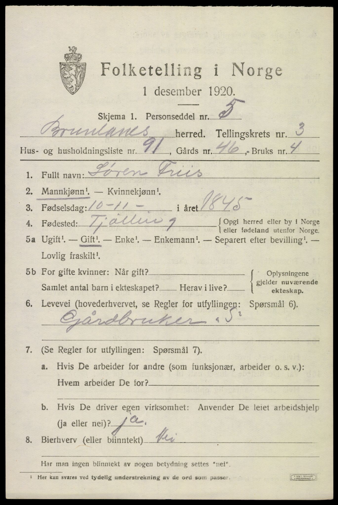 SAKO, 1920 census for Brunlanes, 1920, p. 5787