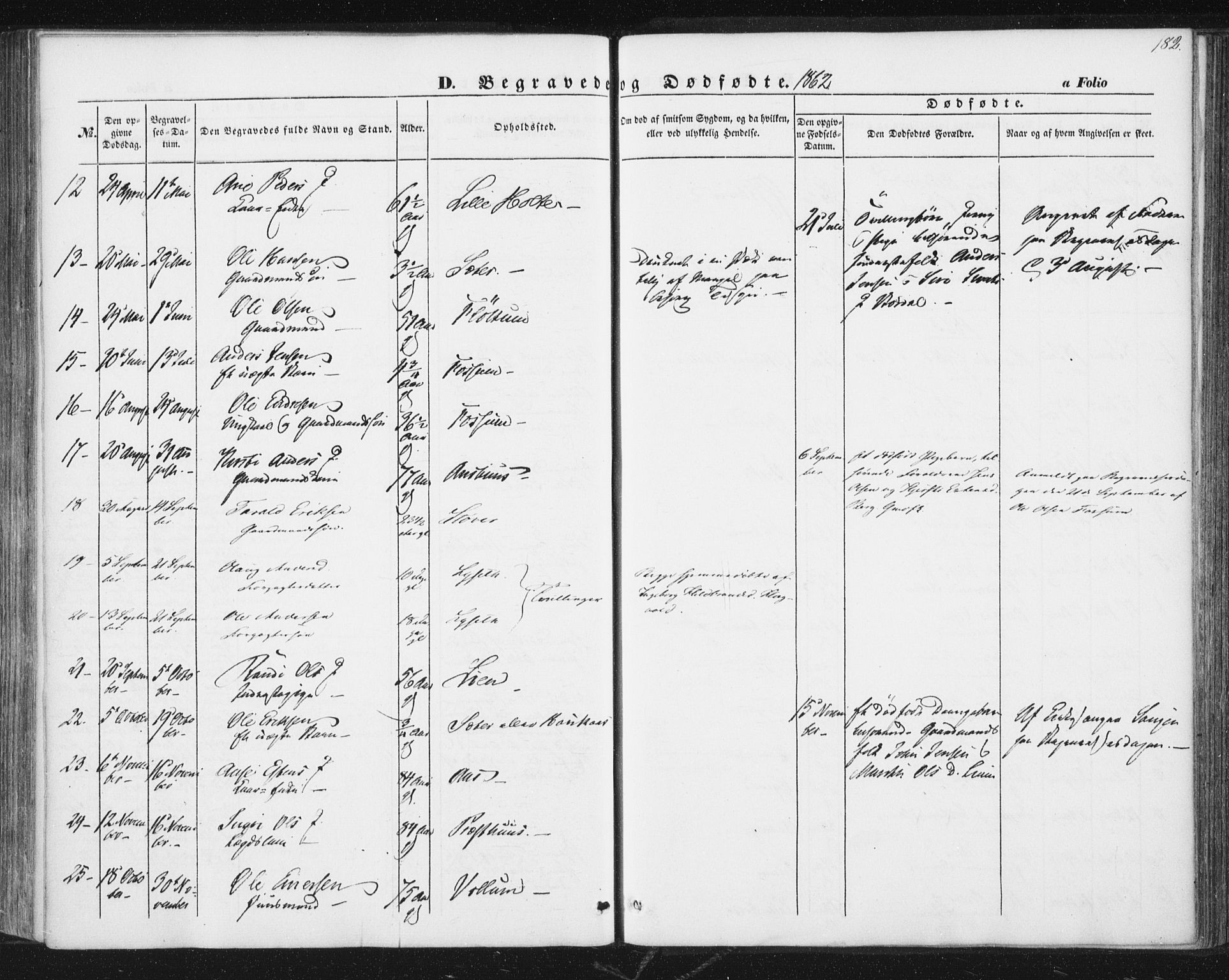Ministerialprotokoller, klokkerbøker og fødselsregistre - Sør-Trøndelag, SAT/A-1456/689/L1038: Parish register (official) no. 689A03, 1848-1872, p. 182