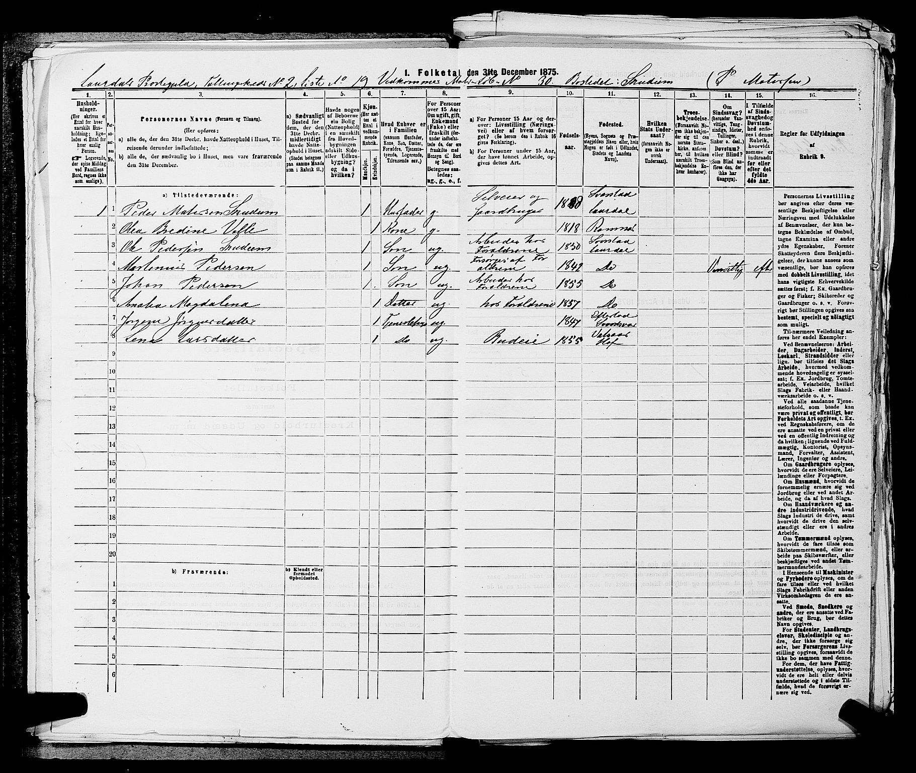 SAKO, 1875 census for 0728P Lardal, 1875, p. 234