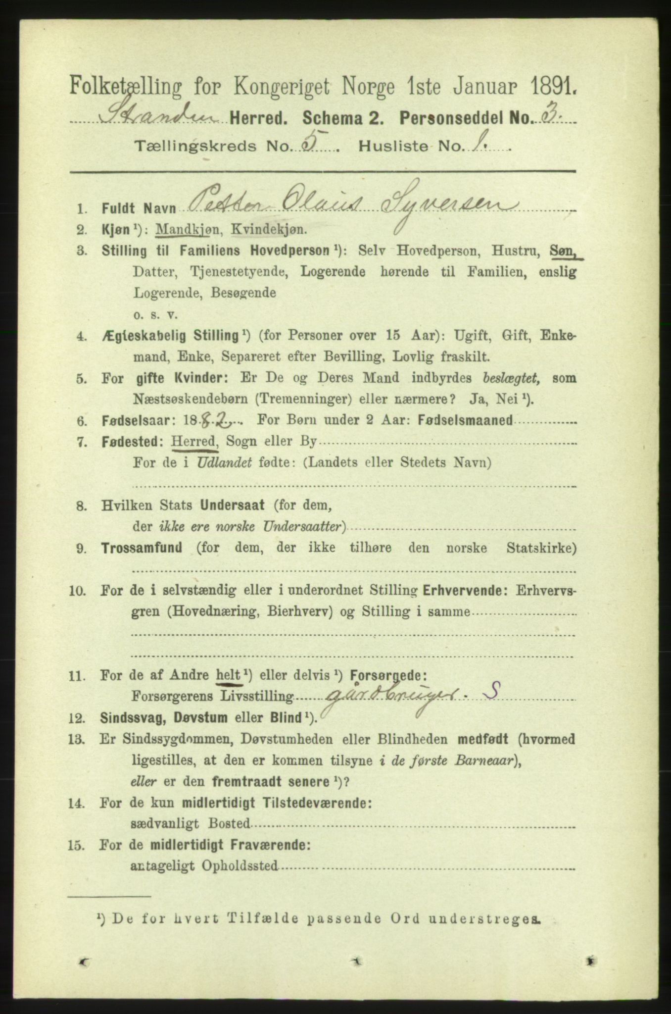RA, 1891 census for 1525 Stranda, 1891, p. 991