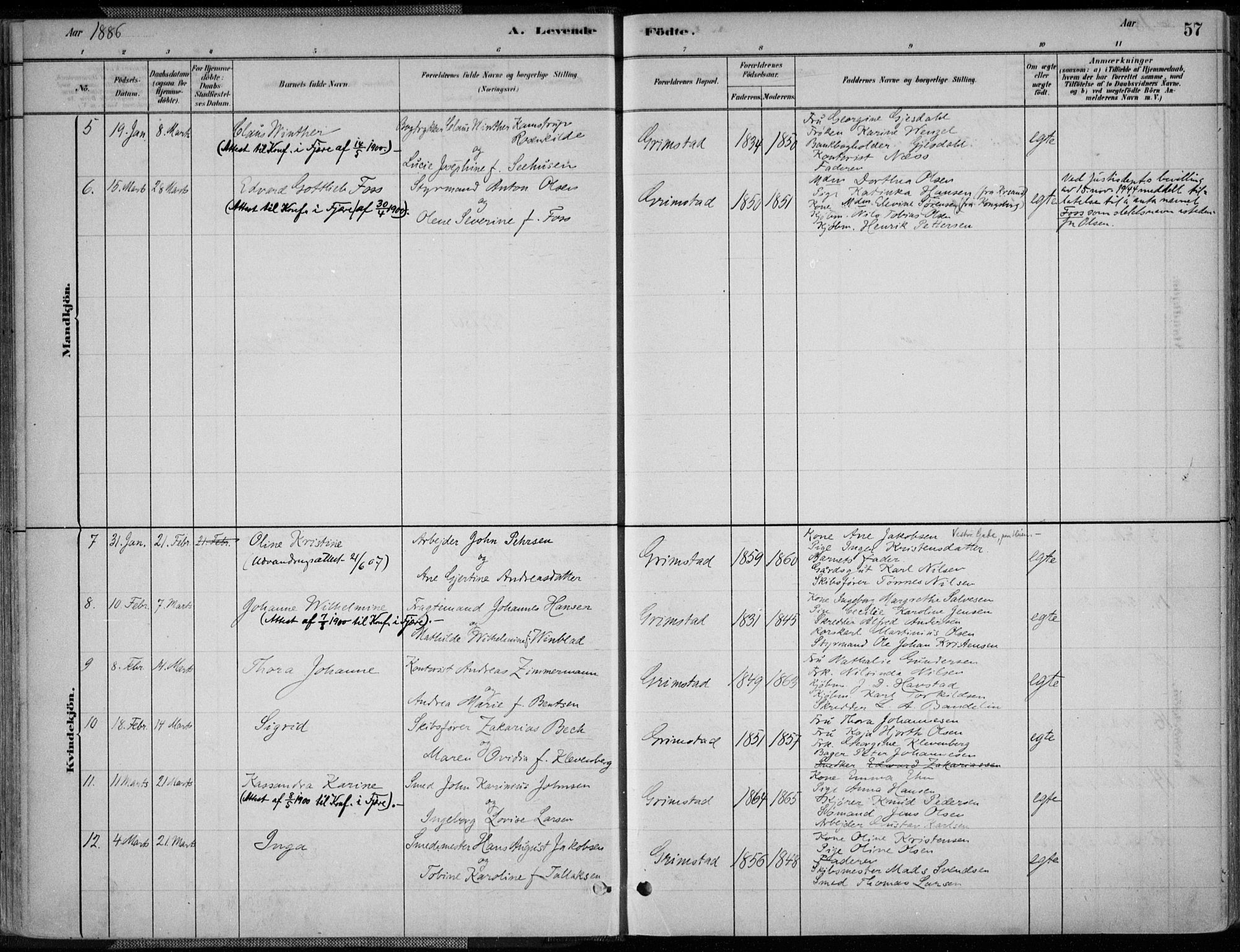 Grimstad sokneprestkontor, SAK/1111-0017/F/Fa/L0003: Parish register (official) no. A 2, 1882-1912, p. 57