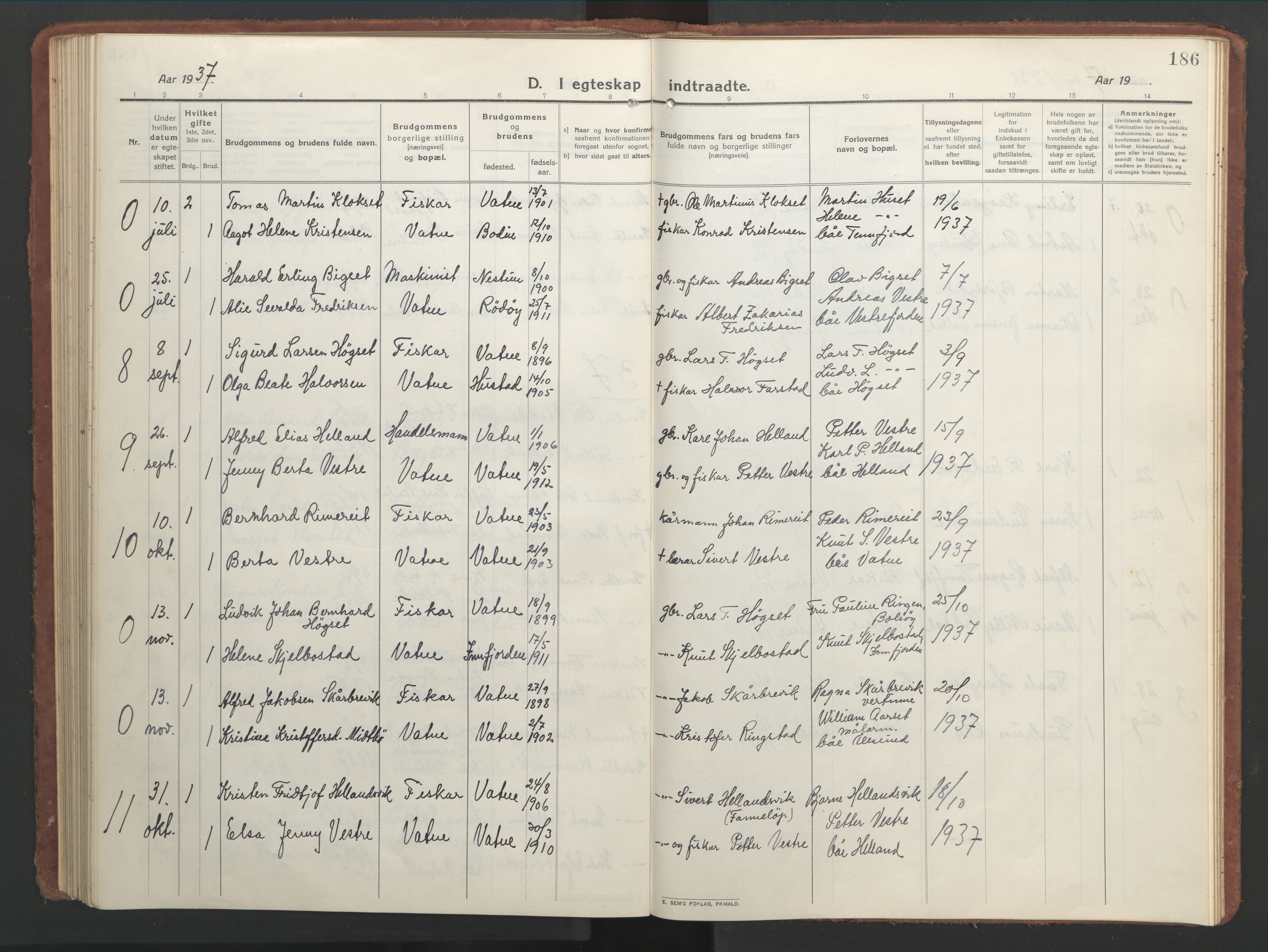 Ministerialprotokoller, klokkerbøker og fødselsregistre - Møre og Romsdal, SAT/A-1454/525/L0378: Parish register (copy) no. 525C04, 1915-1947, p. 186