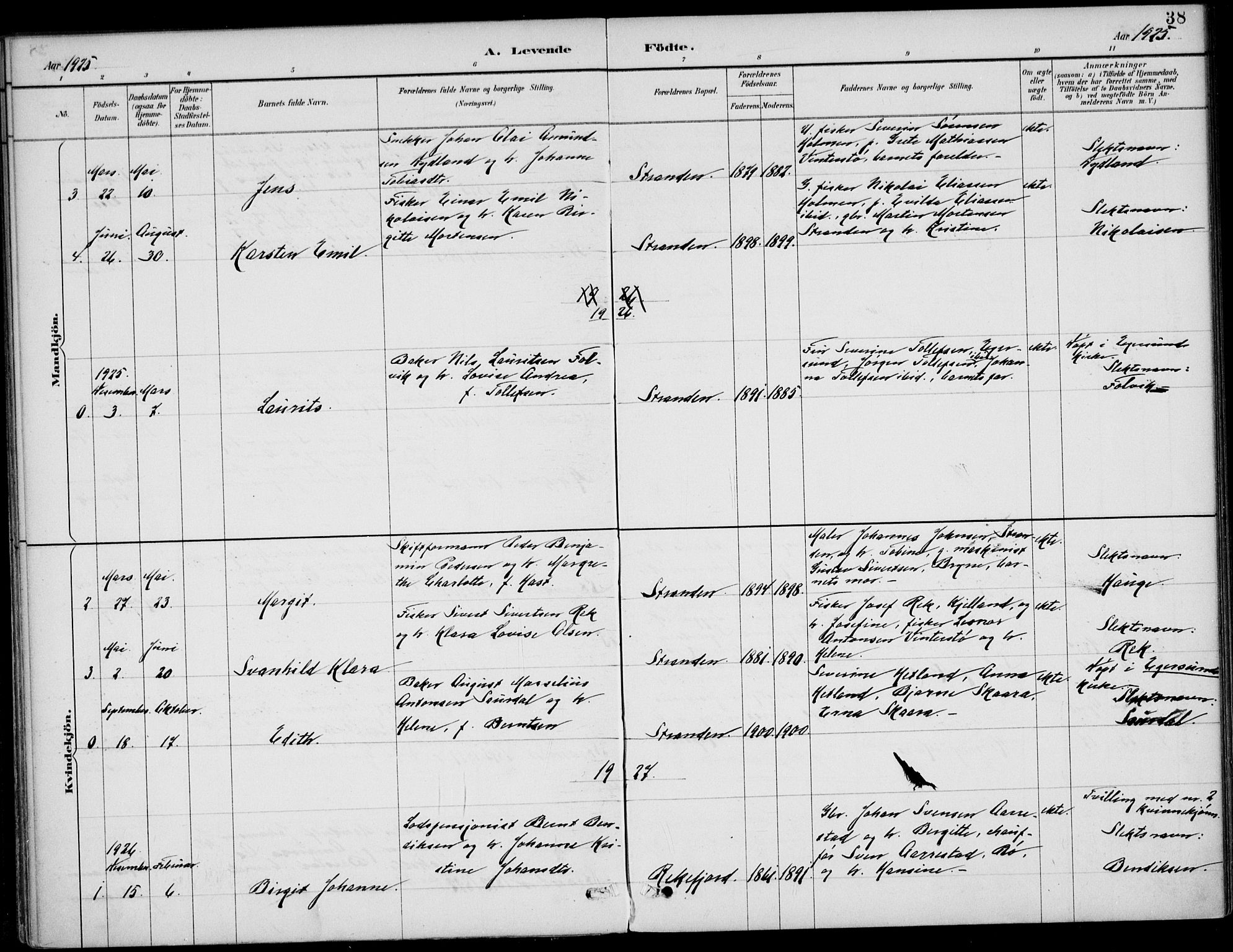 Sokndal sokneprestkontor, AV/SAST-A-101808: Parish register (official) no. A 12, 1887-1927, p. 38