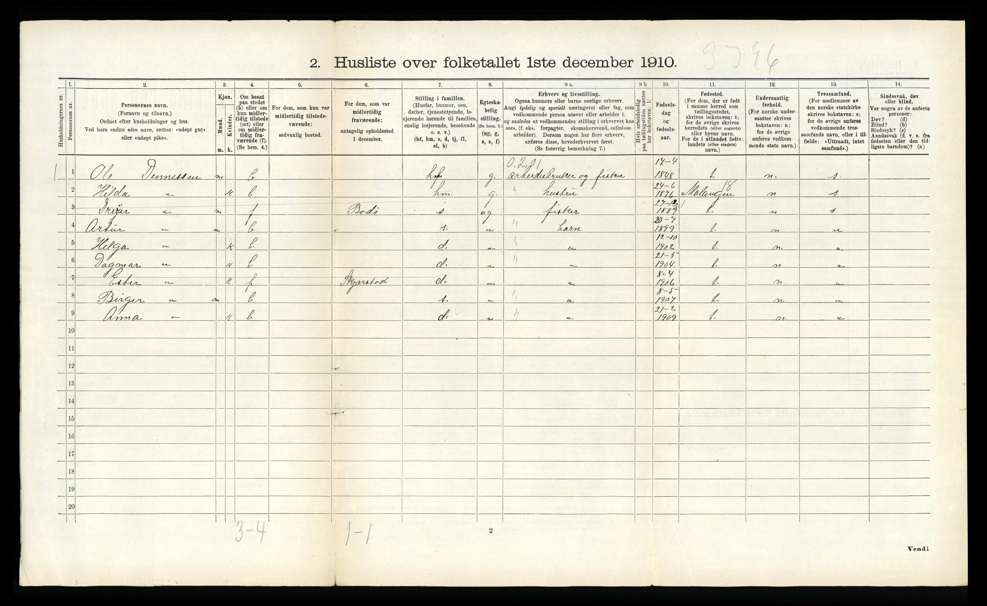 RA, 1910 census for Bodin, 1910, p. 1354