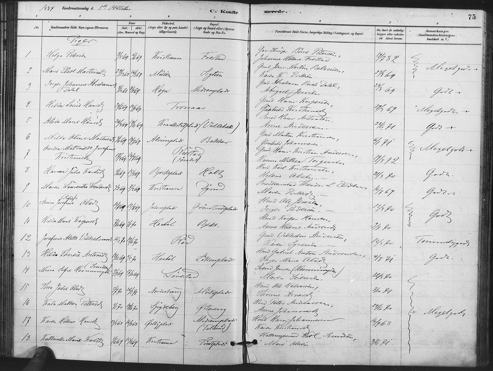 Kråkstad prestekontor Kirkebøker, AV/SAO-A-10125a/F/Fa/L0009: Parish register (official) no. I 9, 1880-1892, p. 75