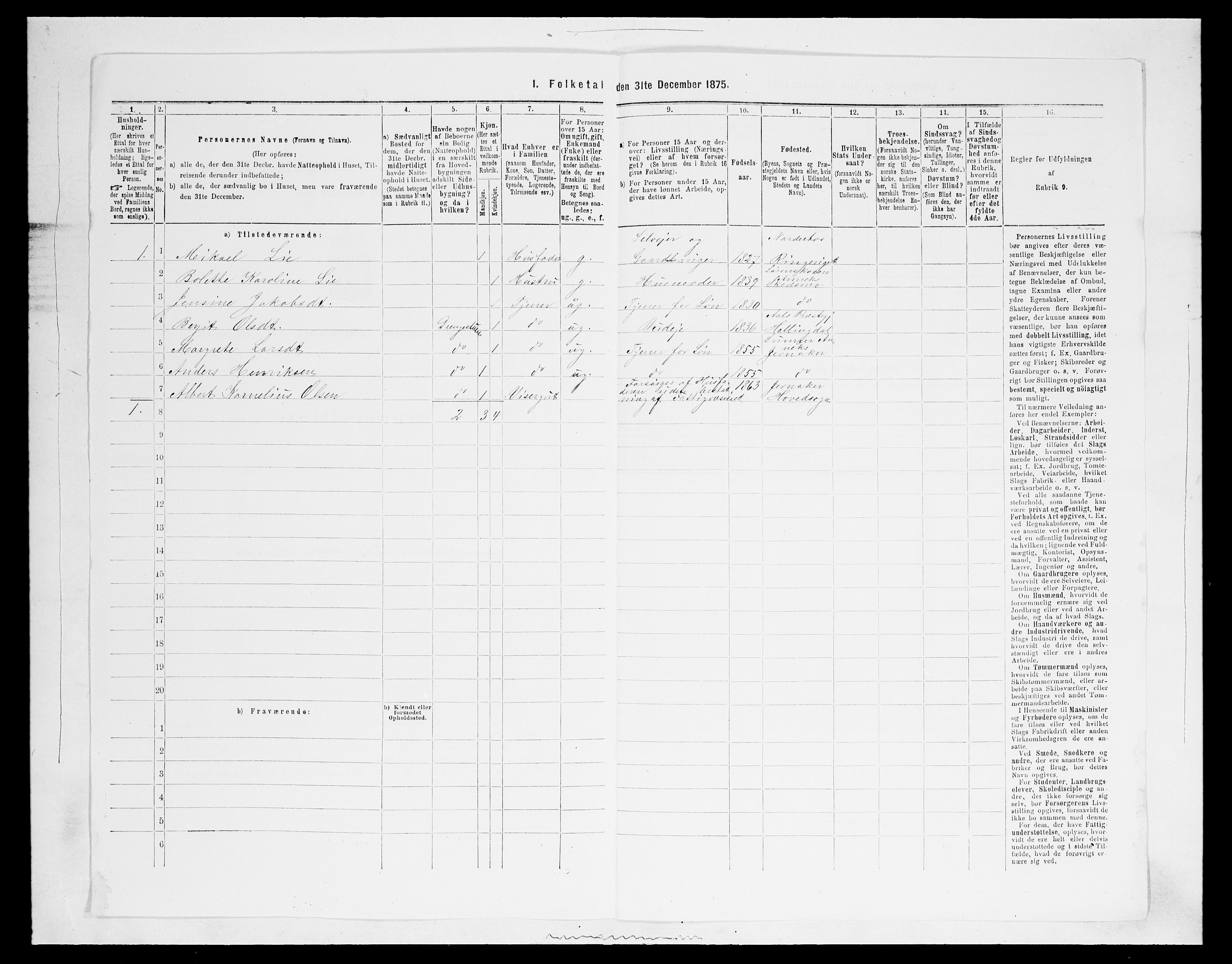 SAH, 1875 census for 0532P Jevnaker, 1875, p. 1484