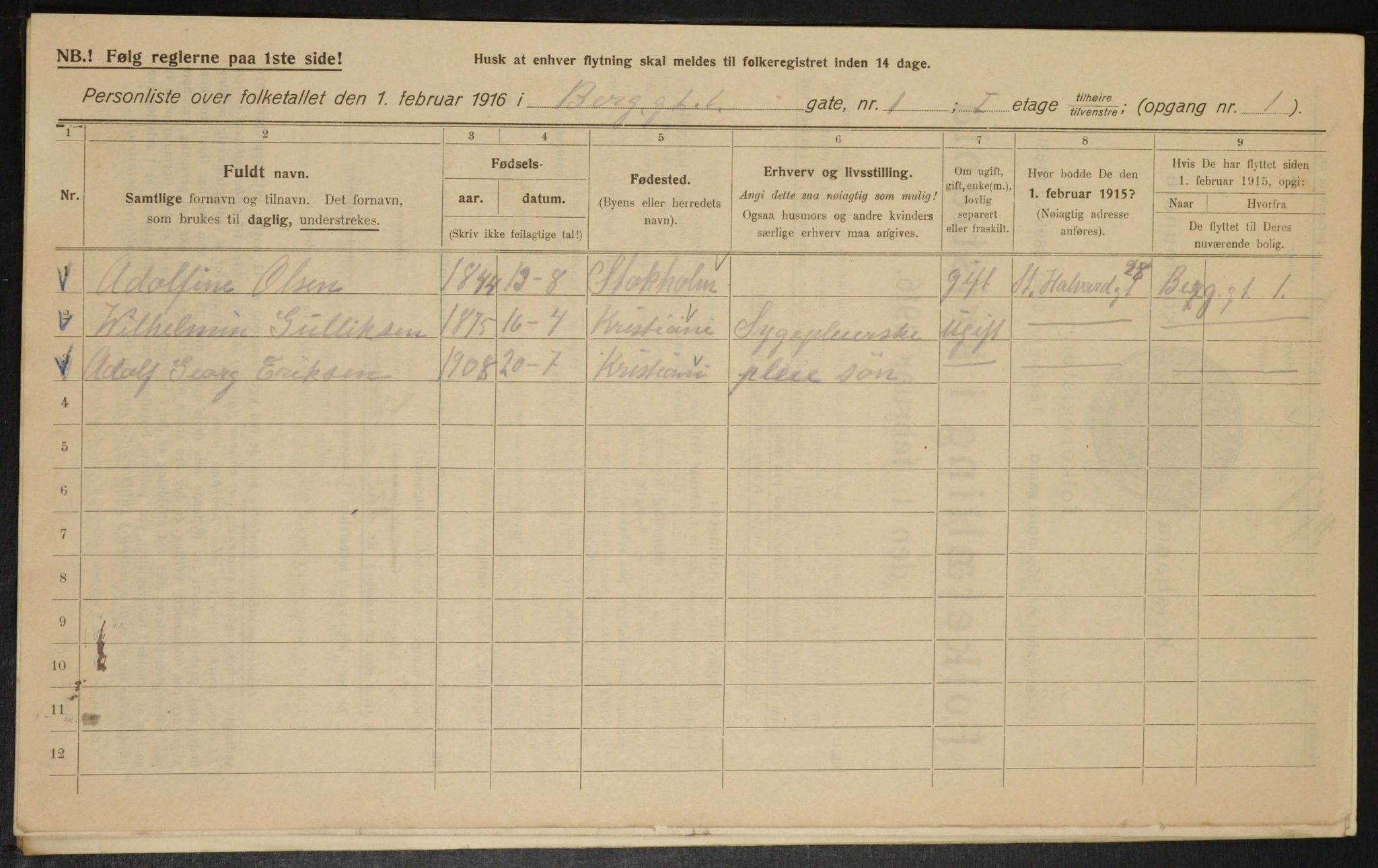 OBA, Municipal Census 1916 for Kristiania, 1916, p. 5511