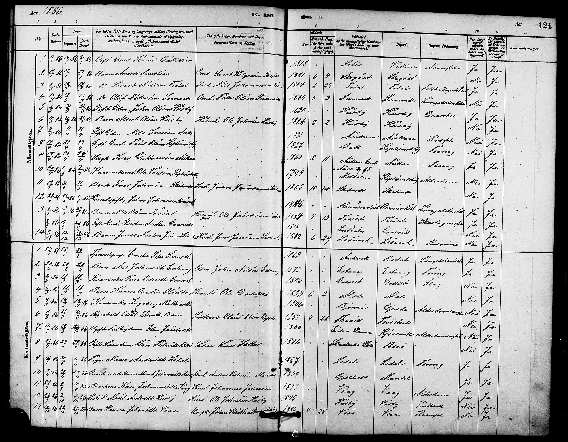 Ministerialprotokoller, klokkerbøker og fødselsregistre - Møre og Romsdal, AV/SAT-A-1454/578/L0906: Parish register (official) no. 578A05, 1878-1886, p. 124