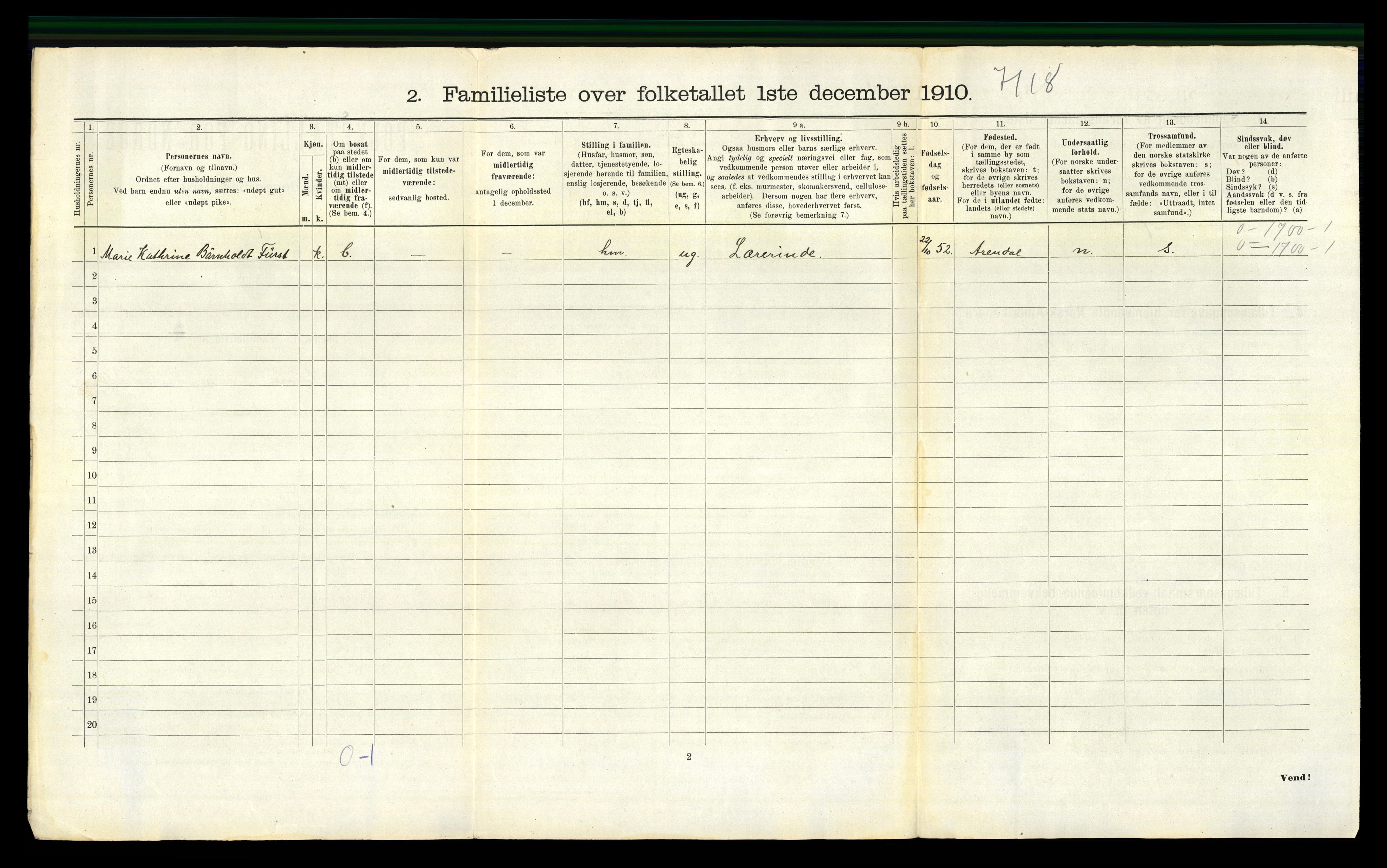 RA, 1910 census for Larvik, 1910, p. 3172