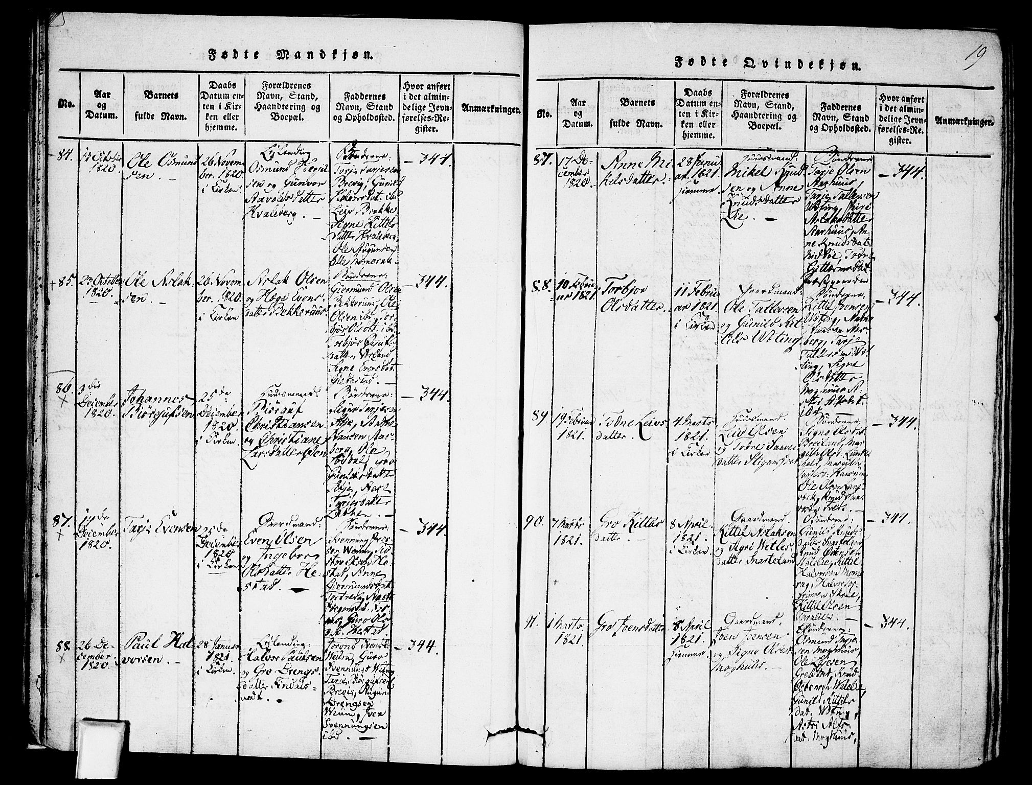 Fyresdal kirkebøker, SAKO/A-263/F/Fa/L0003: Parish register (official) no. I 3, 1815-1840, p. 19