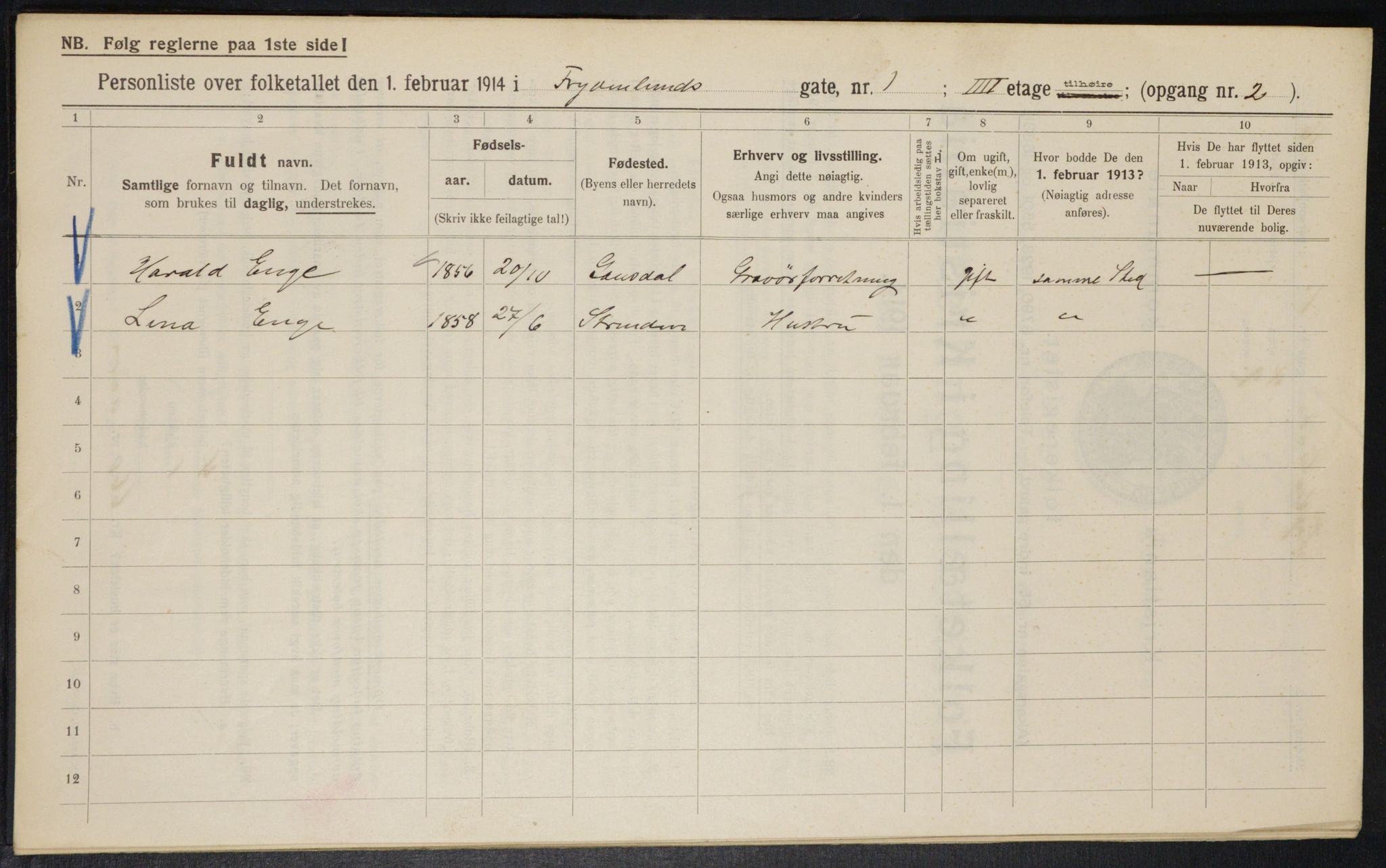 OBA, Municipal Census 1914 for Kristiania, 1914, p. 28154