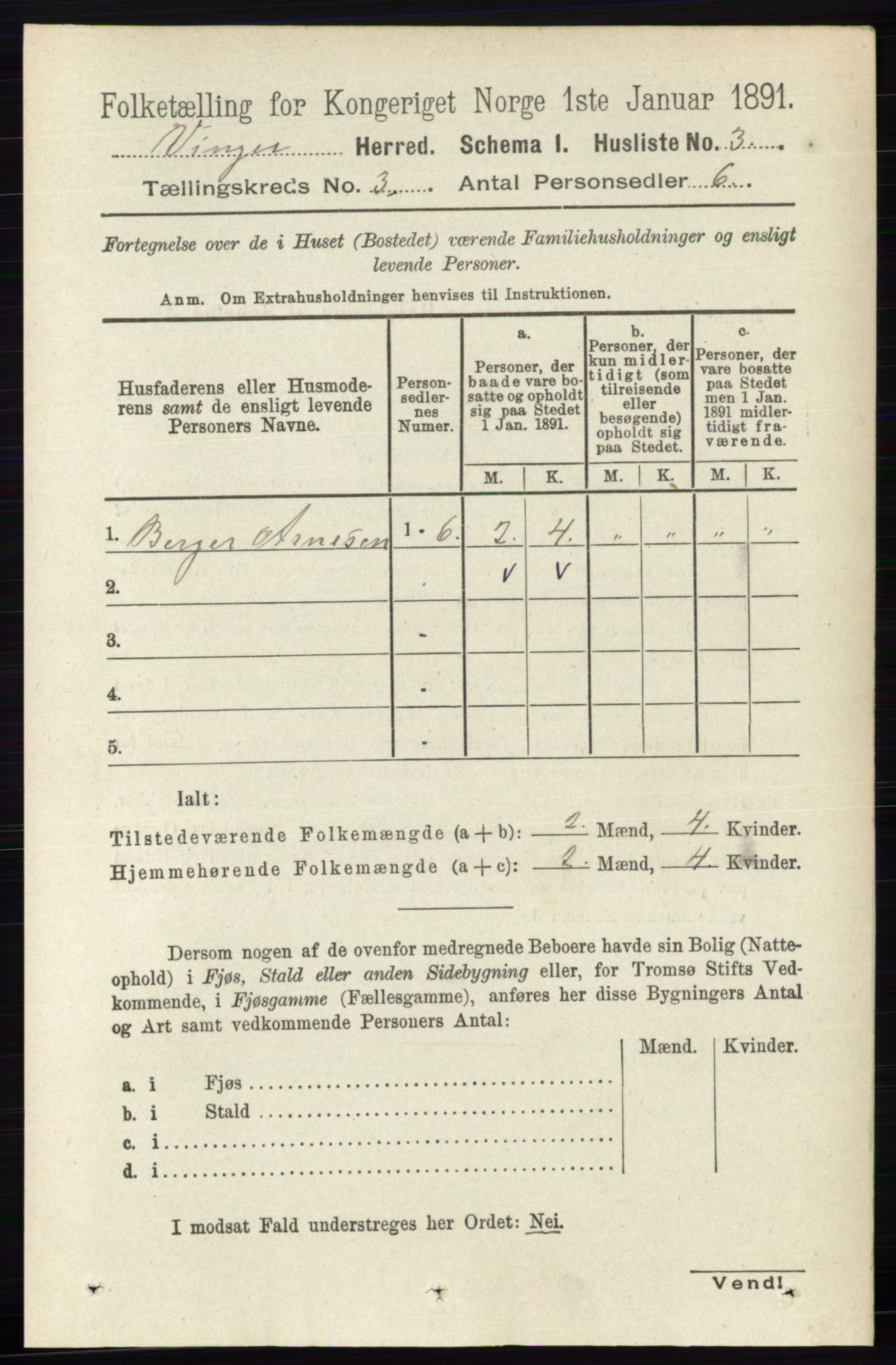 RA, 1891 census for 0421 Vinger, 1891, p. 781