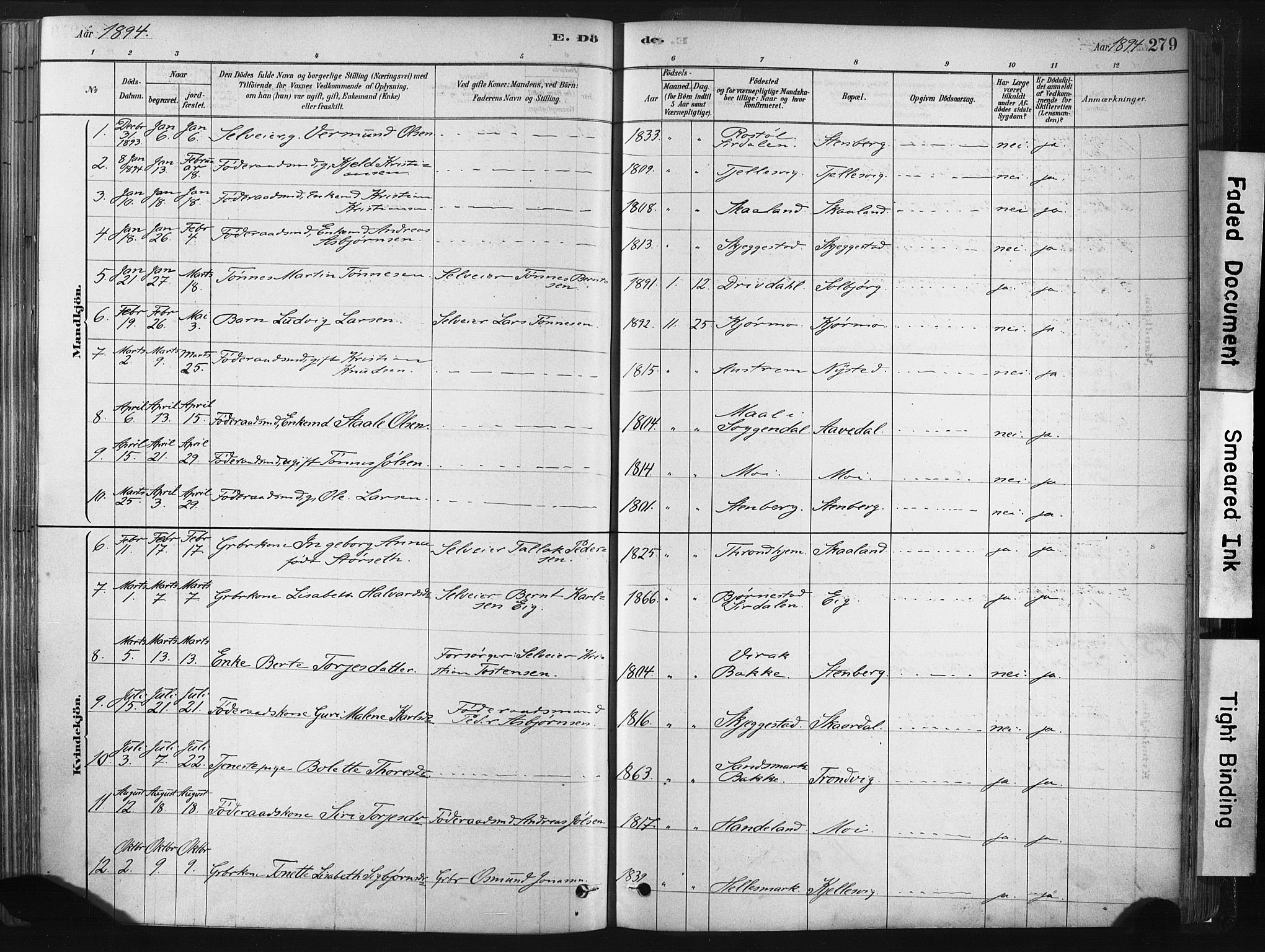 Lund sokneprestkontor, SAST/A-101809/S06/L0011: Parish register (official) no. A 10, 1877-1904, p. 279