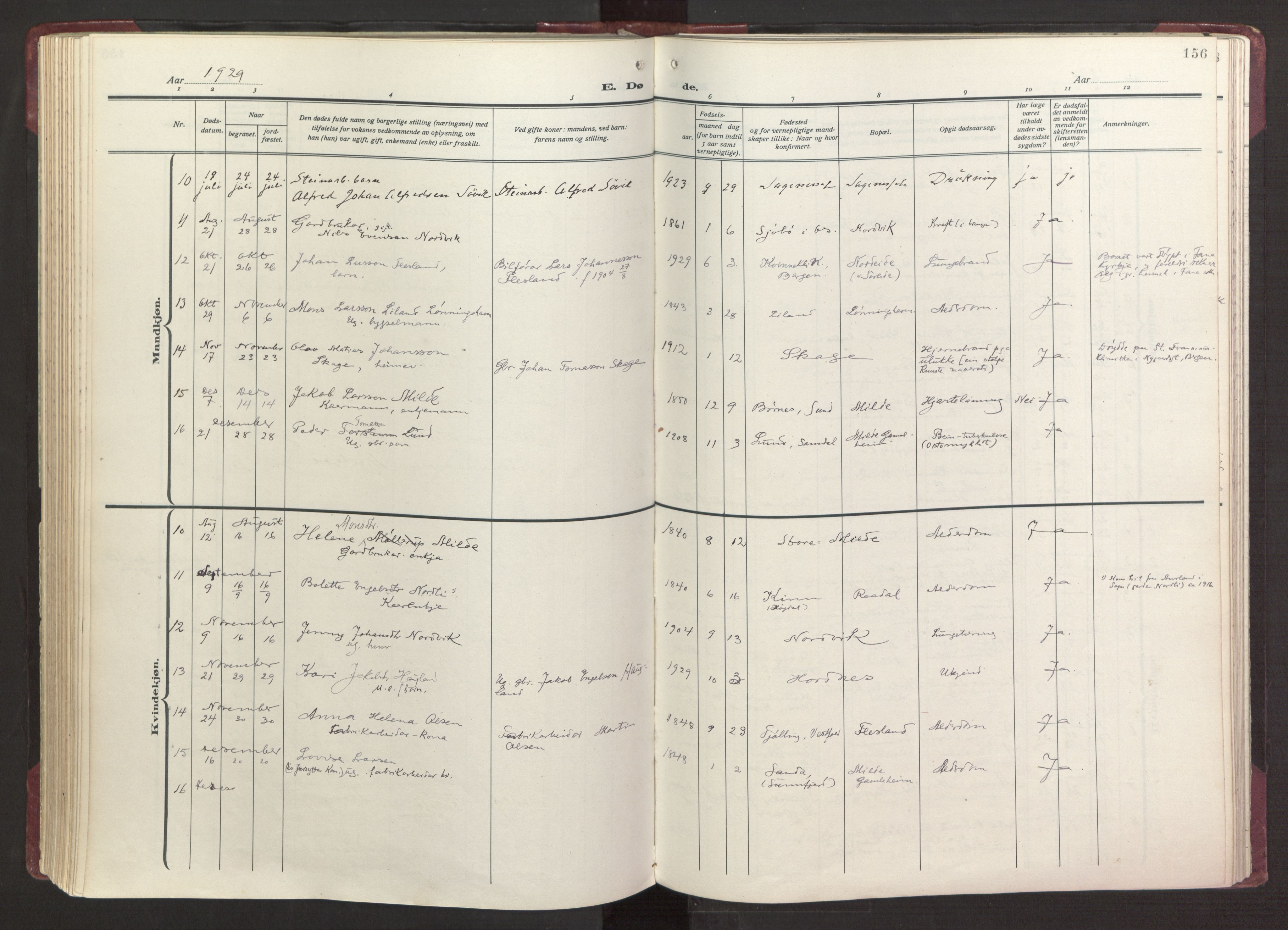 Fana Sokneprestembete, AV/SAB-A-75101/H/Haa/Haab/L0006: Parish register (official) no. B 6, 1923-1967, p. 156