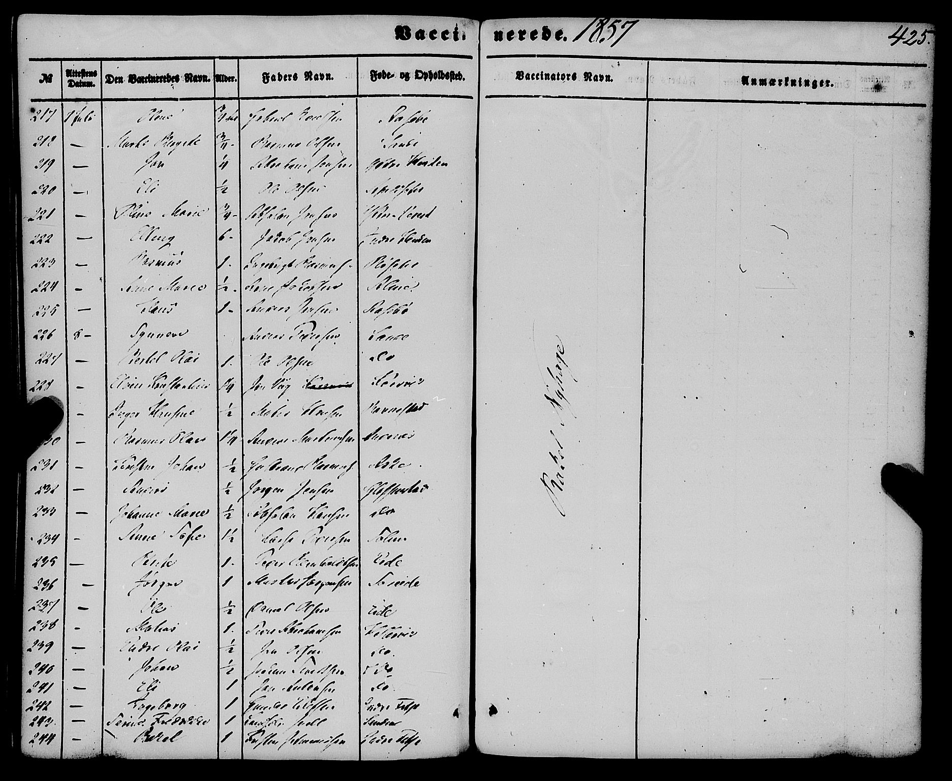 Gloppen sokneprestembete, AV/SAB-A-80101/H/Haa/Haaa/L0009: Parish register (official) no. A 9, 1855-1870, p. 425