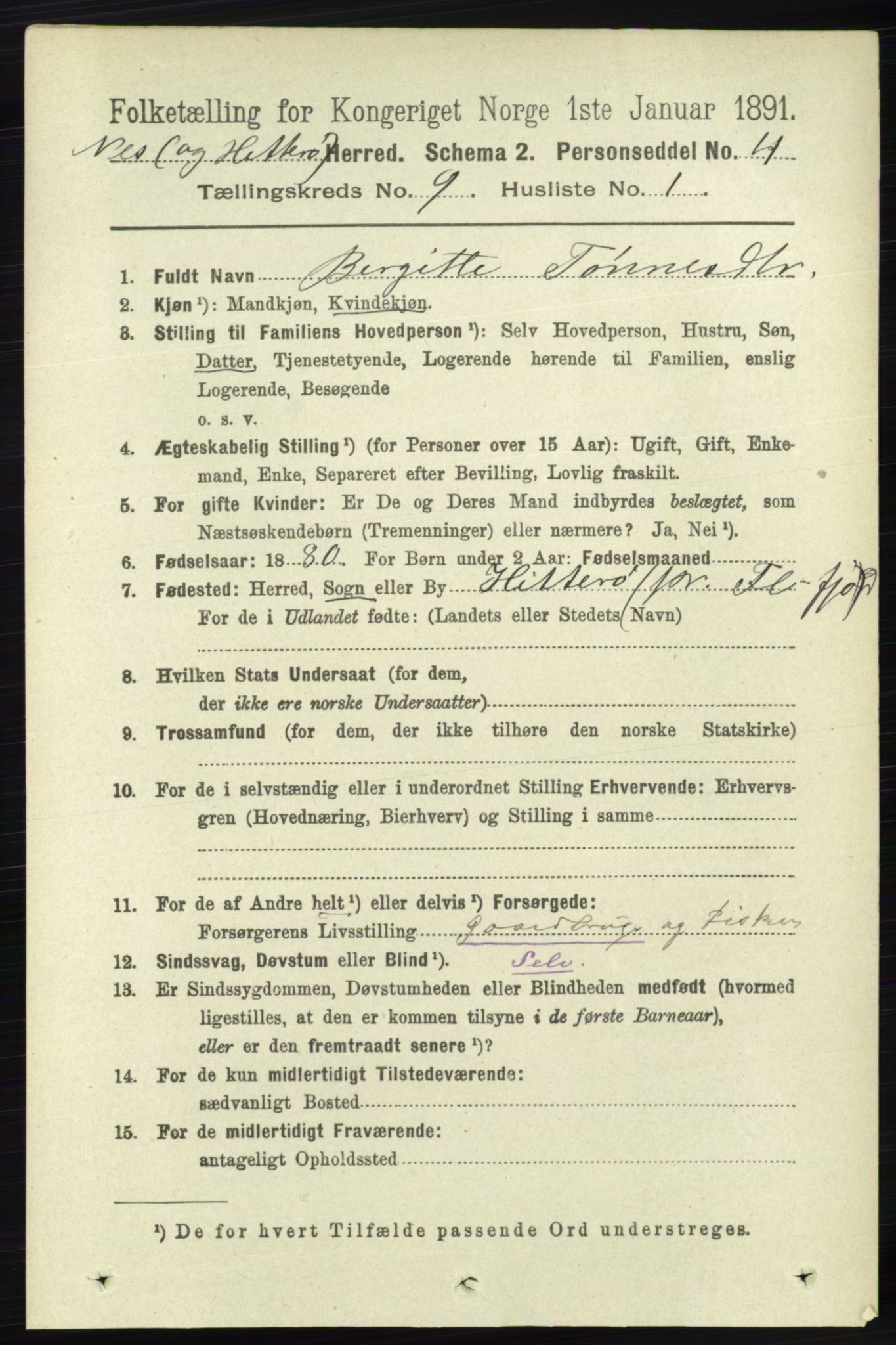 RA, 1891 census for 1043 Hidra og Nes, 1891, p. 3770