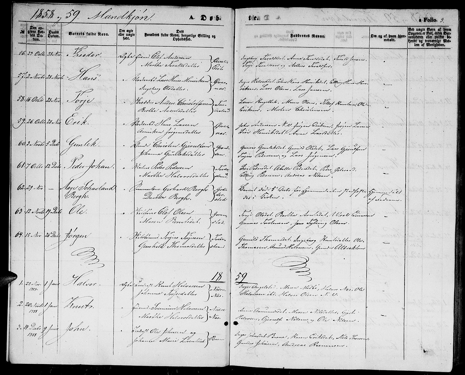 Holt sokneprestkontor, SAK/1111-0021/F/Fb/L0008: Parish register (copy) no. B 8, 1858-1871, p. 3
