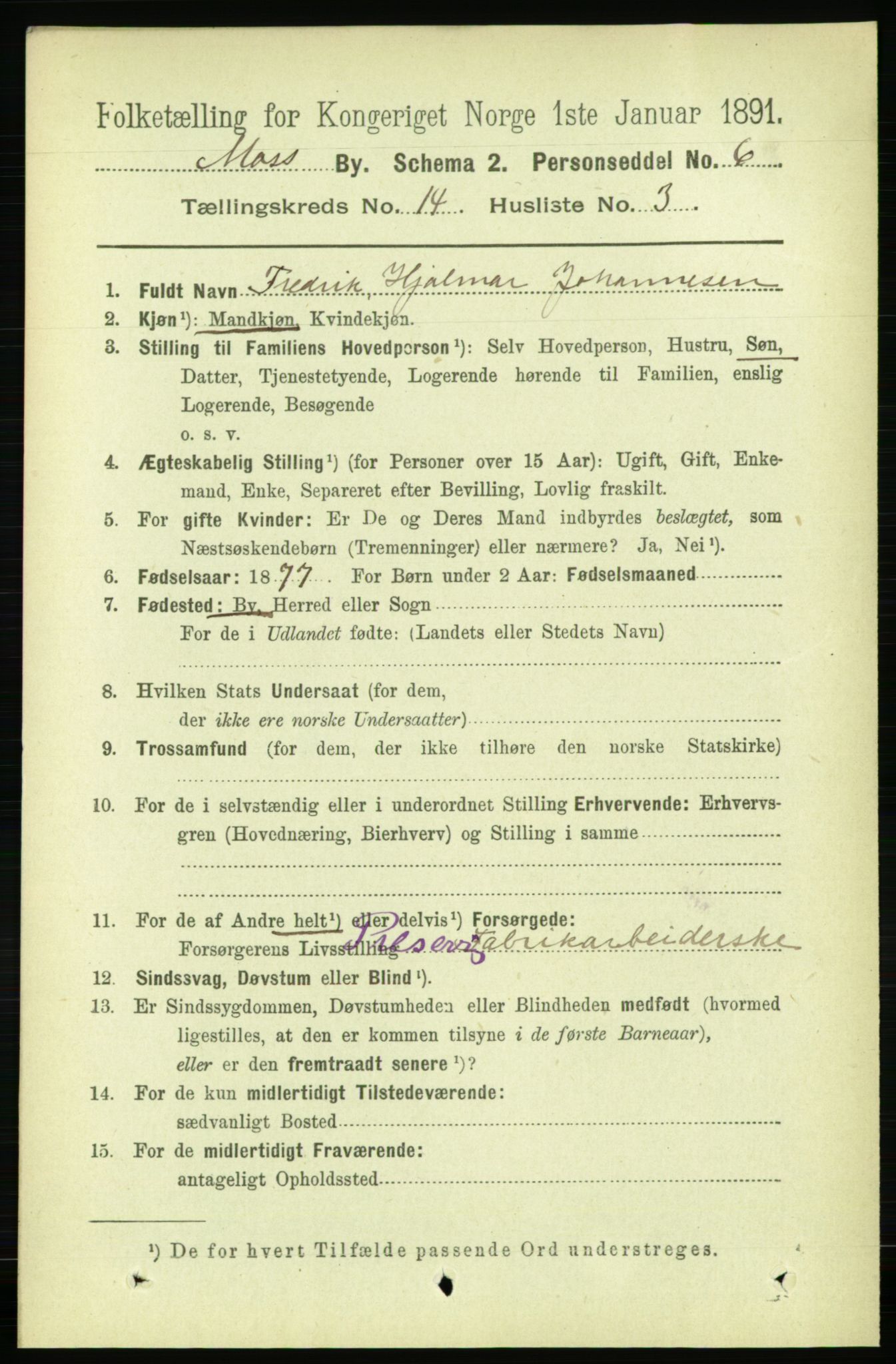 RA, 1891 census for 0104 Moss, 1891, p. 7032