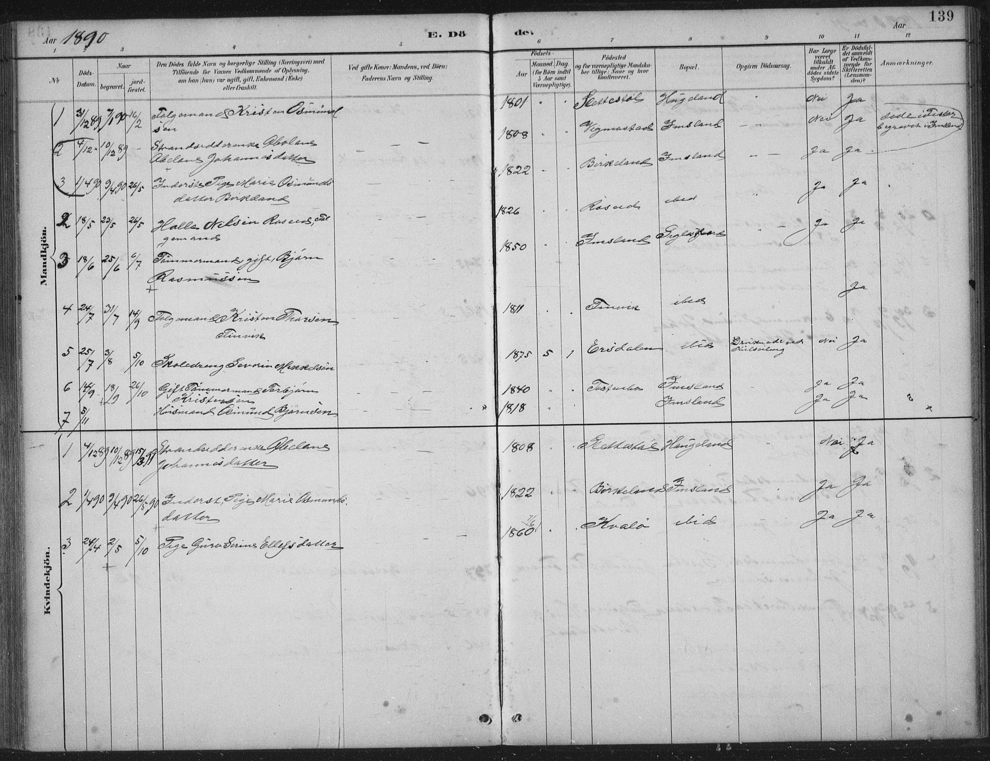 Vikedal sokneprestkontor, AV/SAST-A-101840/01/IV: Parish register (official) no. A 12, 1886-1929, p. 139