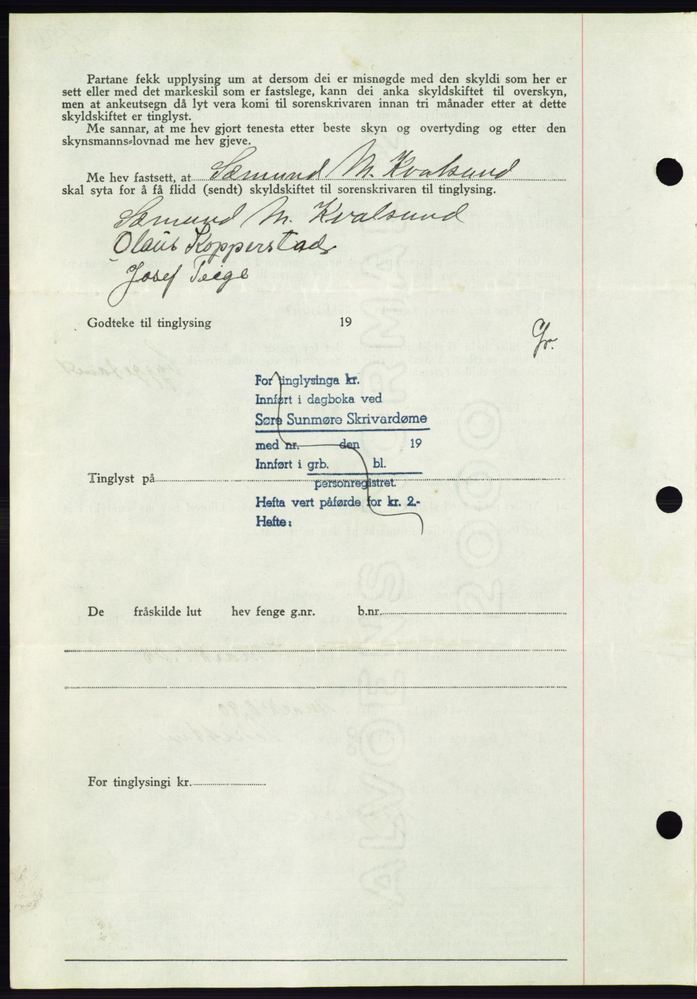 Søre Sunnmøre sorenskriveri, AV/SAT-A-4122/1/2/2C/L0063: Mortgage book no. 57, 1937-1937, Diary no: : 909/1937