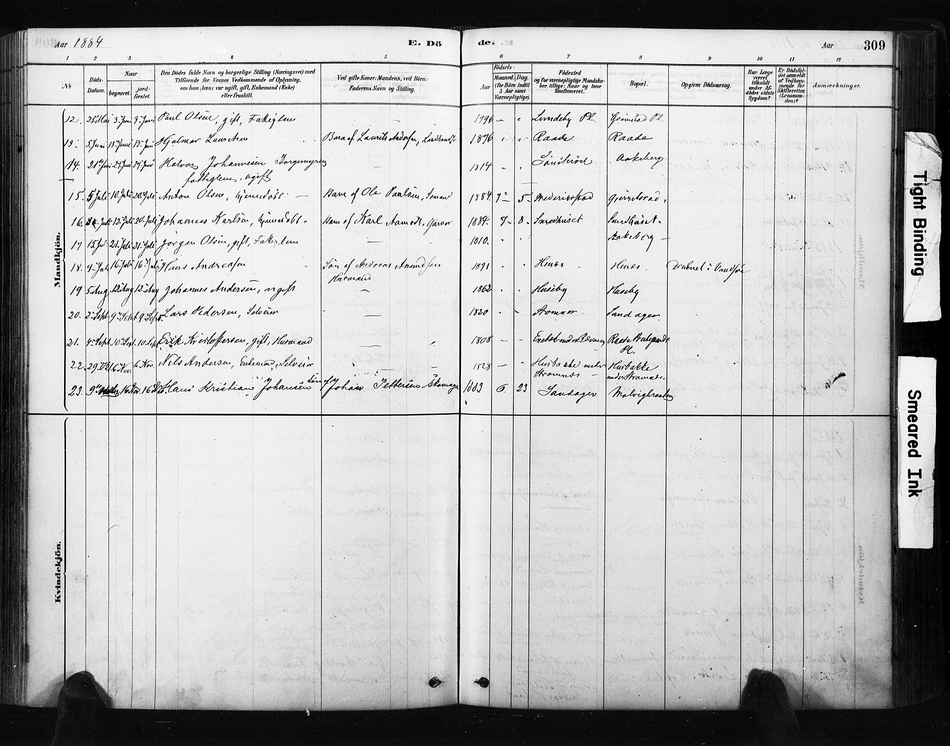 Råde prestekontor kirkebøker, AV/SAO-A-2009/F/Fa/L0007: Parish register (official) no. 7, 1878-1902, p. 309