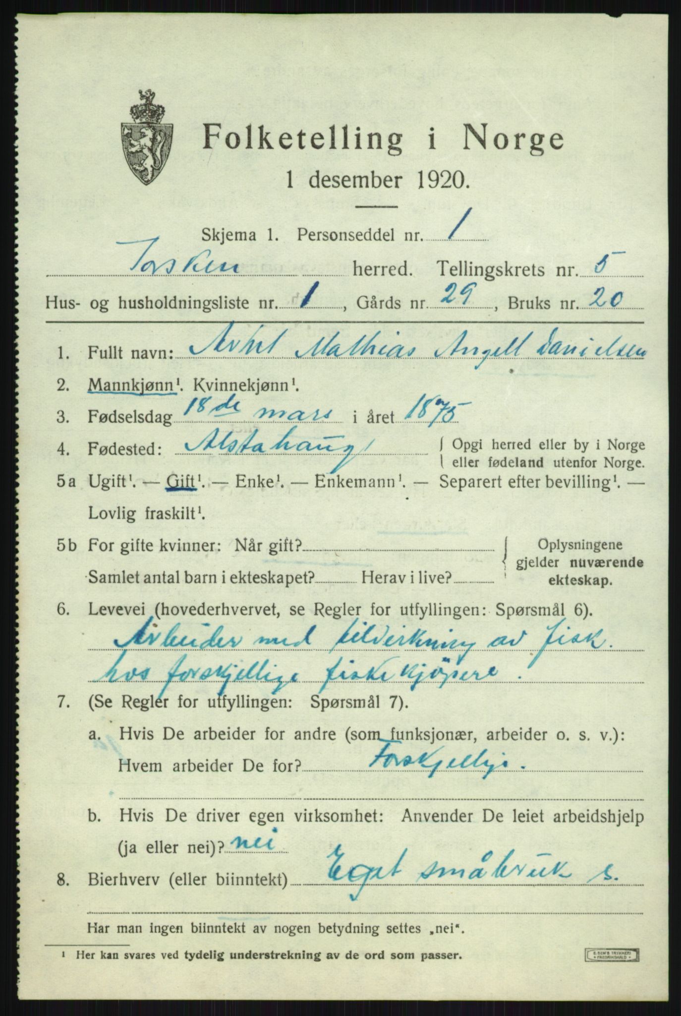 SATØ, 1920 census for Torsken, 1920, p. 1988