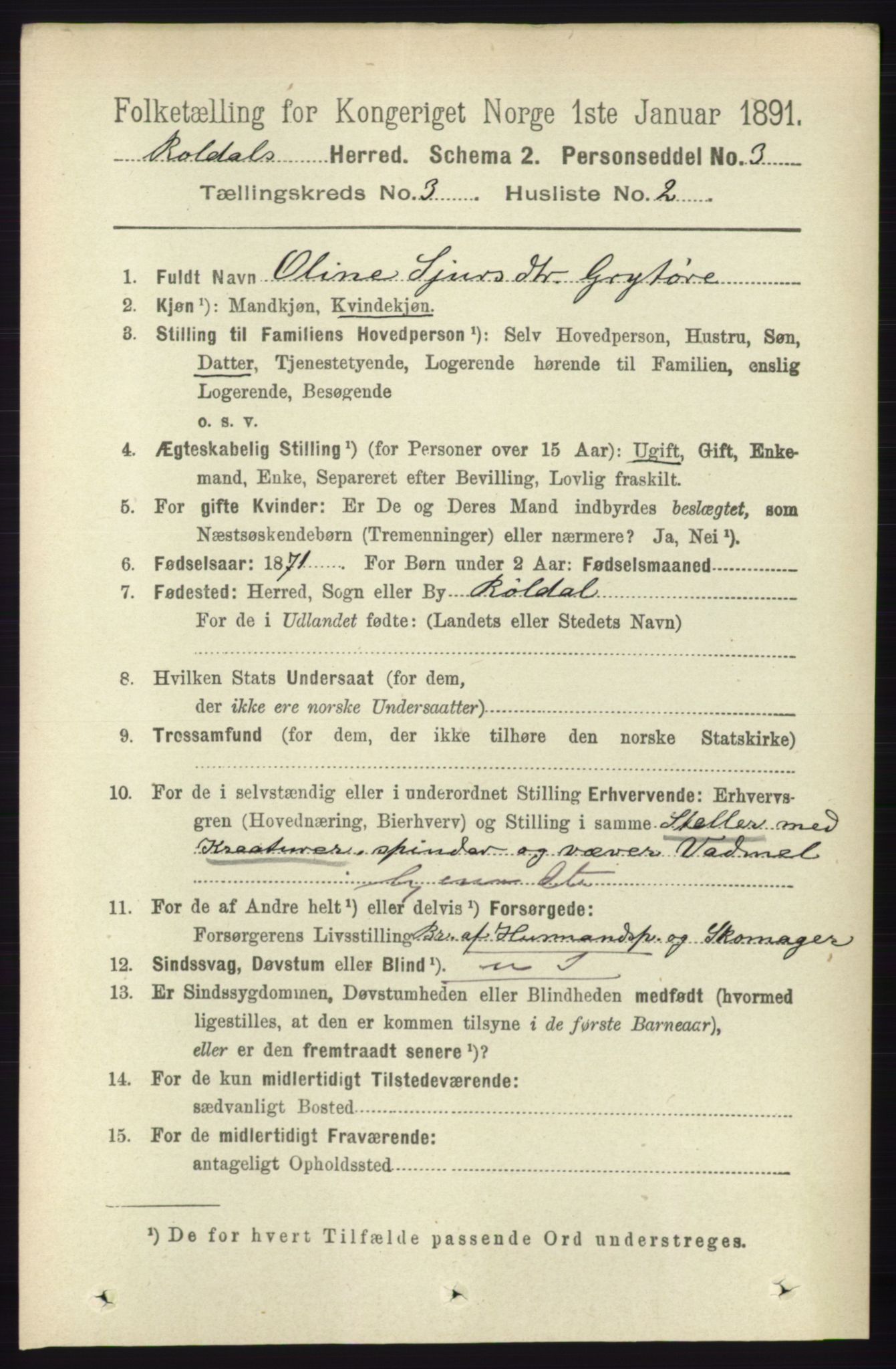 RA, 1891 census for 1229 Røldal, 1891, p. 906