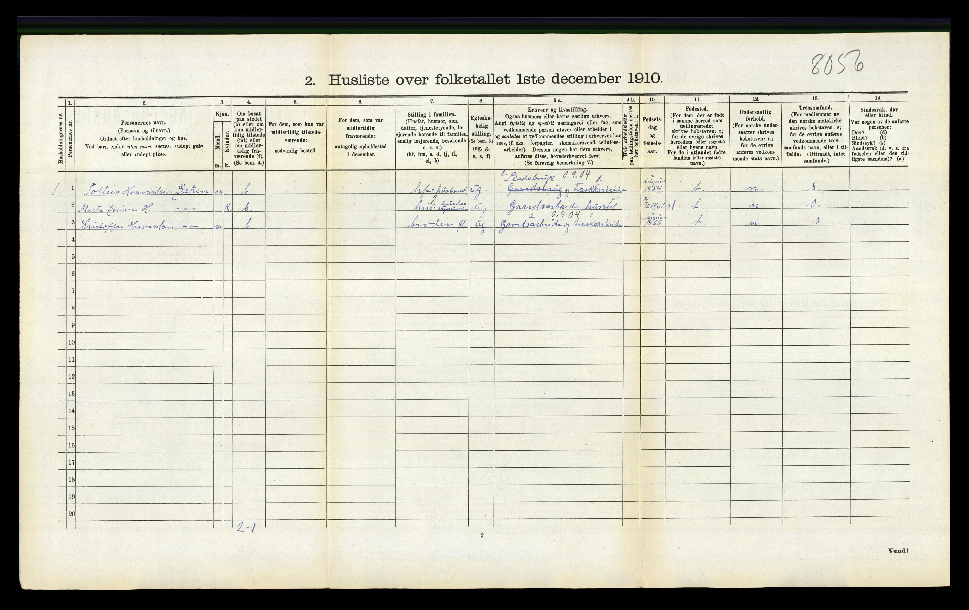 RA, 1910 census for Tysvær, 1910, p. 358