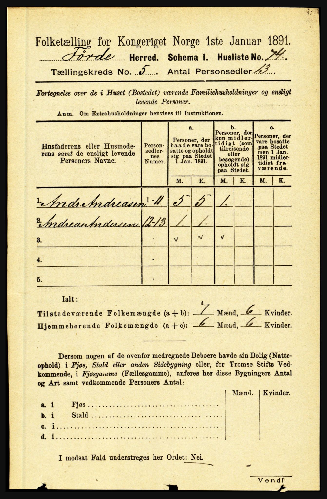 RA, 1891 census for 1432 Førde, 1891, p. 1427