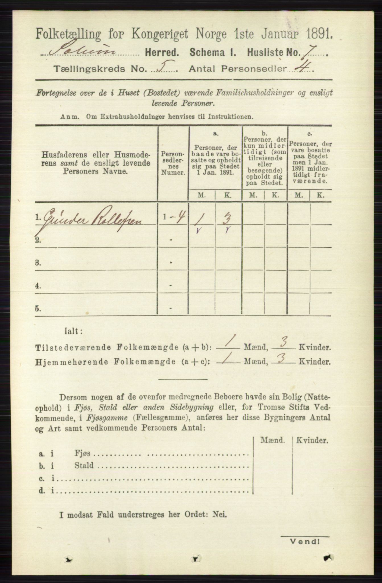 RA, 1891 census for 0818 Solum, 1891, p. 804