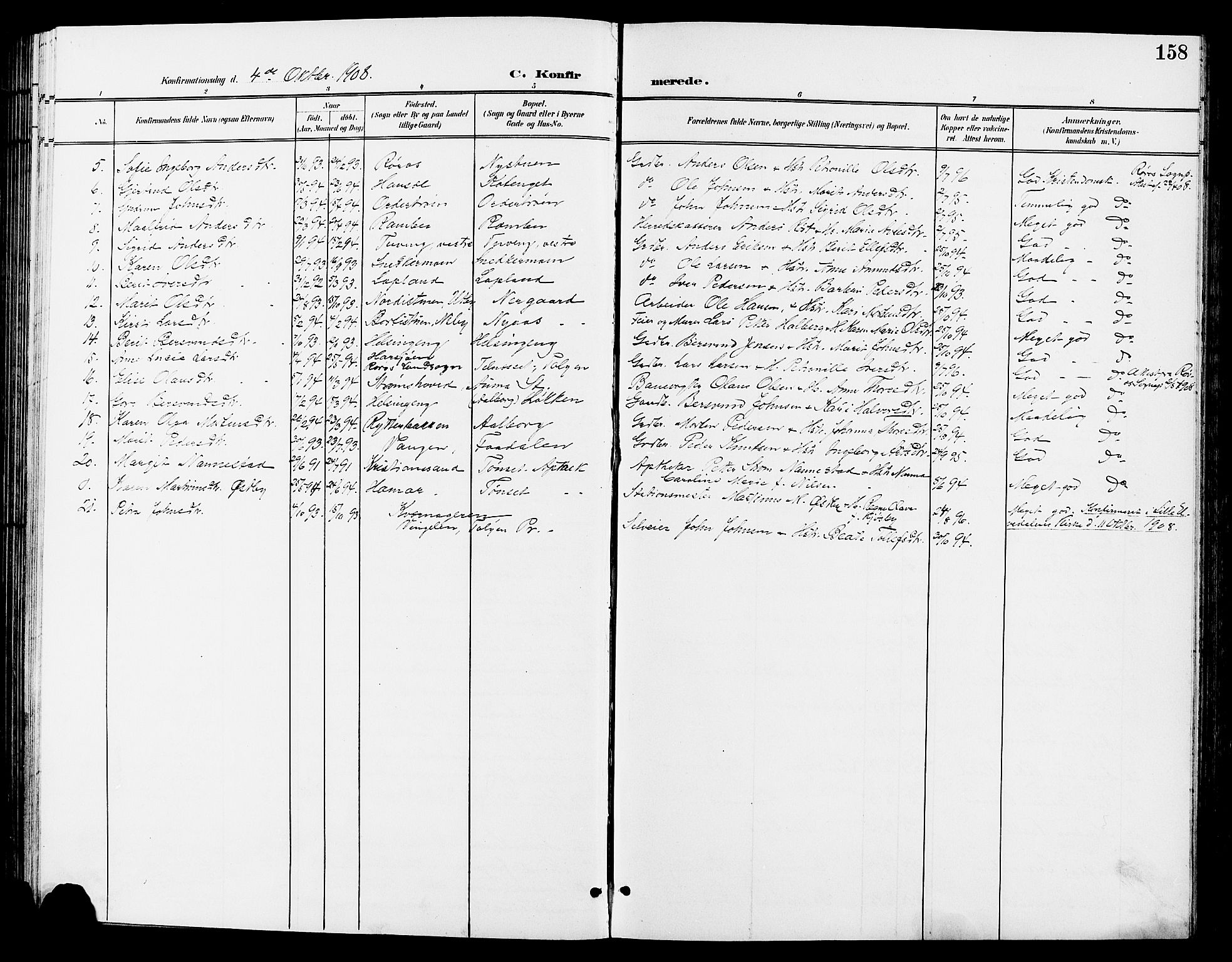 Tynset prestekontor, AV/SAH-PREST-058/H/Ha/Hab/L0009: Parish register (copy) no. 9, 1900-1914, p. 158