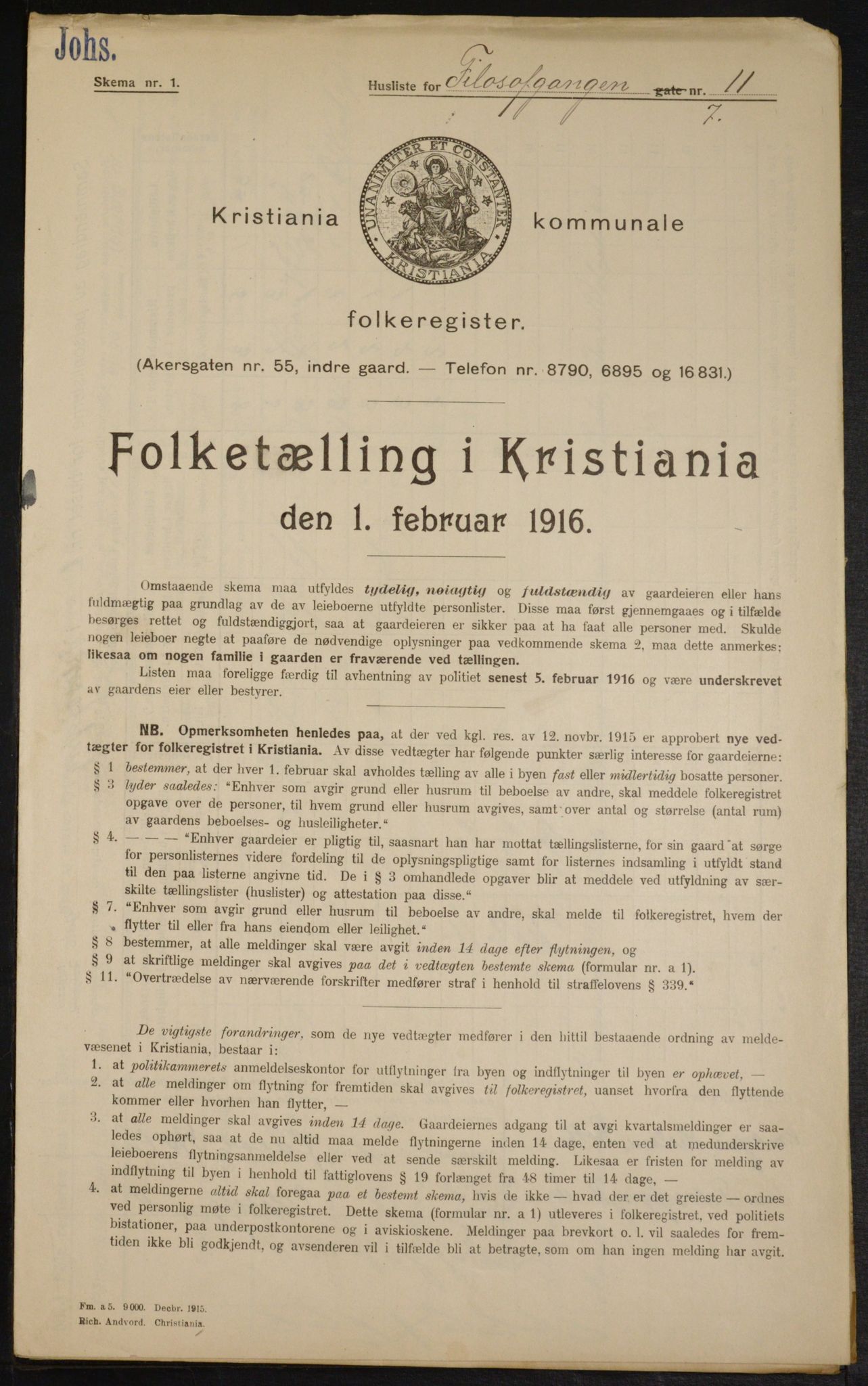 OBA, Municipal Census 1916 for Kristiania, 1916, p. 24664