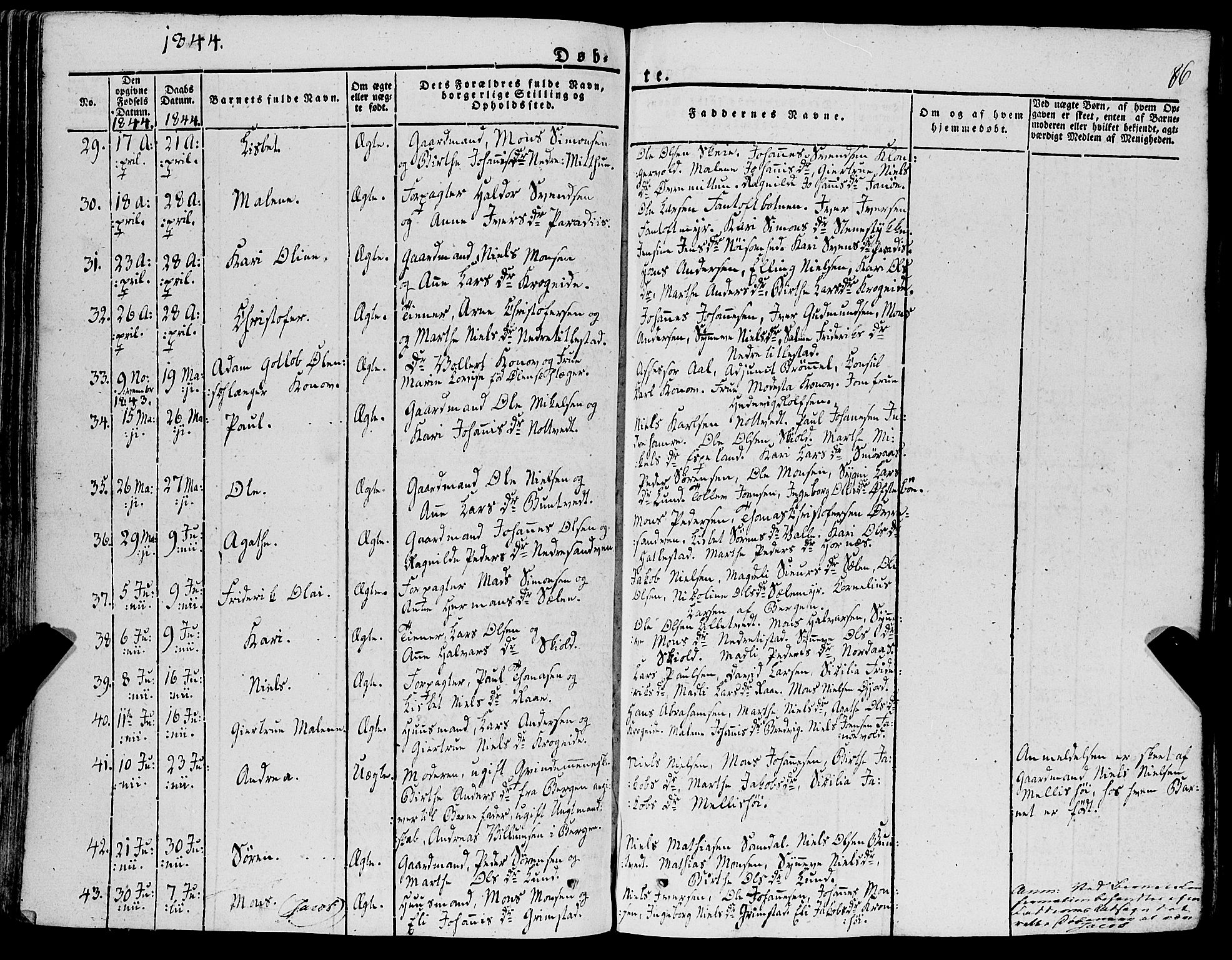 Fana Sokneprestembete, AV/SAB-A-75101/H/Haa/Haaa/L0008: Parish register (official) no. A 8, 1829-1851, p. 86