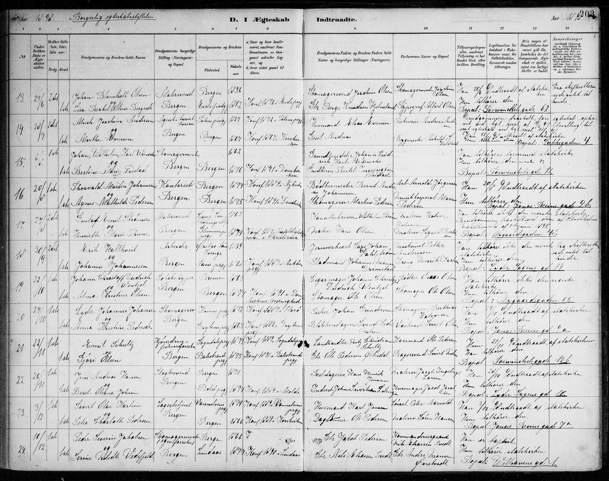 Johanneskirken sokneprestembete, SAB/A-76001/H/Haa/L0012: Parish register (official) no. D 1, 1885-1912, p. 203