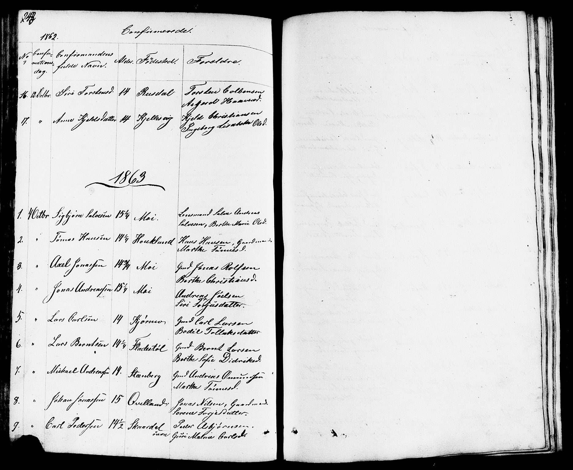 Lund sokneprestkontor, AV/SAST-A-101809/S07/L0003: Parish register (copy) no. B 3, 1848-1885, p. 243