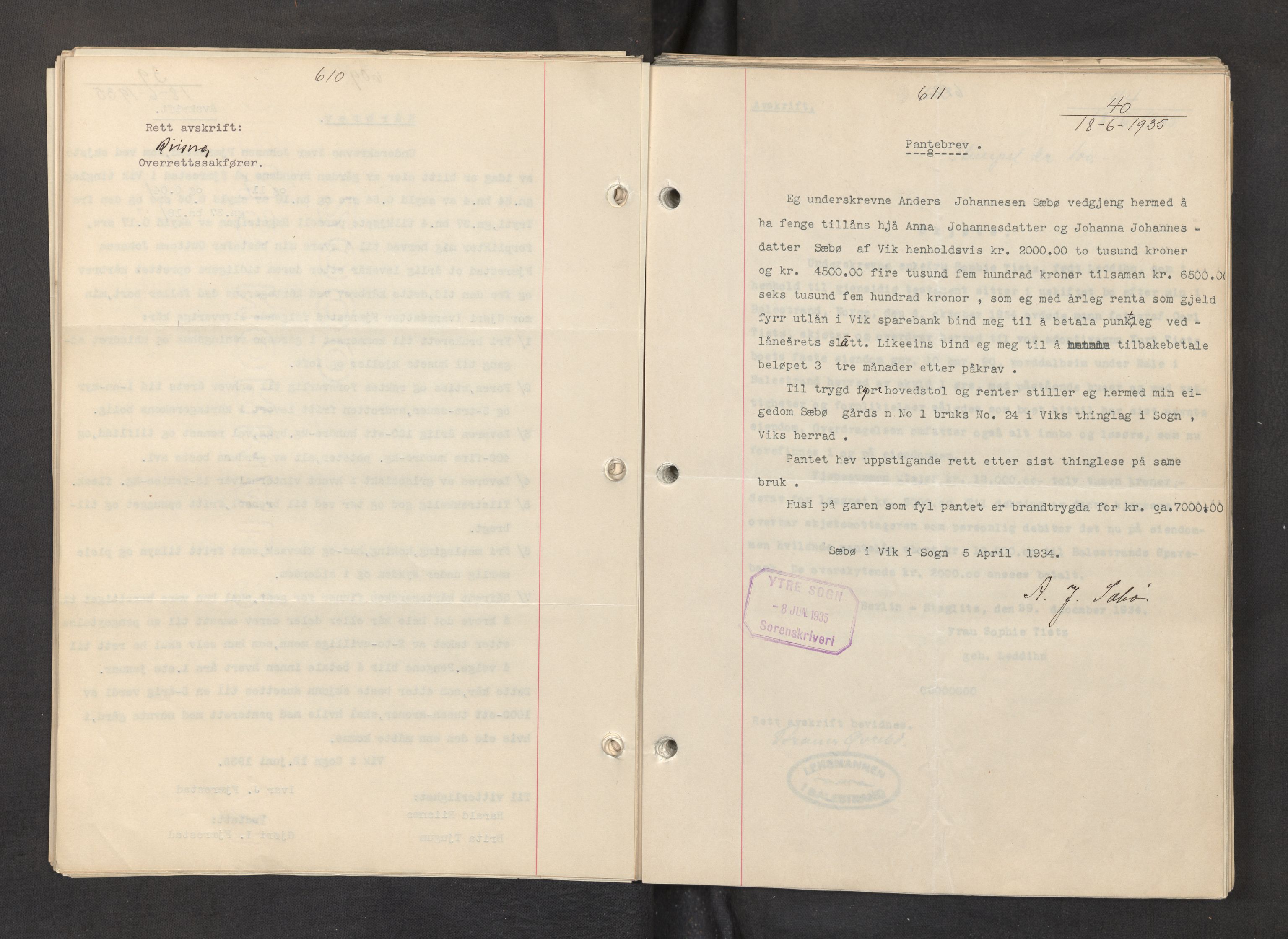 Ytre Sogn tingrett, SAB/A-2601/1/G/Gba/L0044: Mortgage book no. II.B.44, 1935-1935, Deed date: 18.06.1935