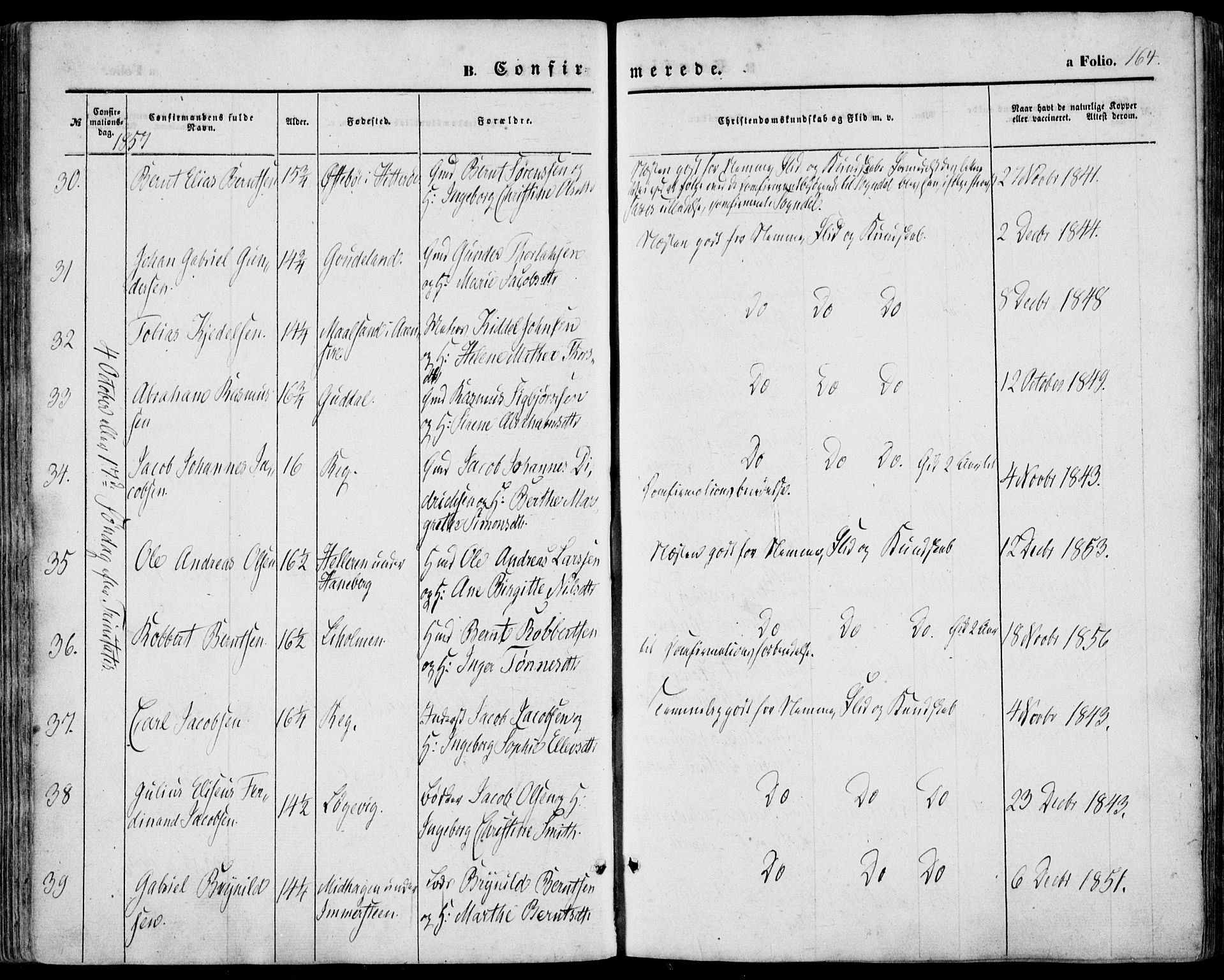 Sokndal sokneprestkontor, AV/SAST-A-101808: Parish register (official) no. A 9, 1857-1874, p. 164