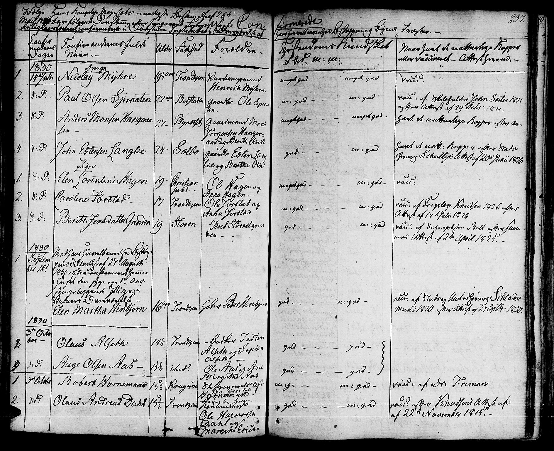 Ministerialprotokoller, klokkerbøker og fødselsregistre - Sør-Trøndelag, AV/SAT-A-1456/601/L0045: Parish register (official) no. 601A13, 1821-1831, p. 237