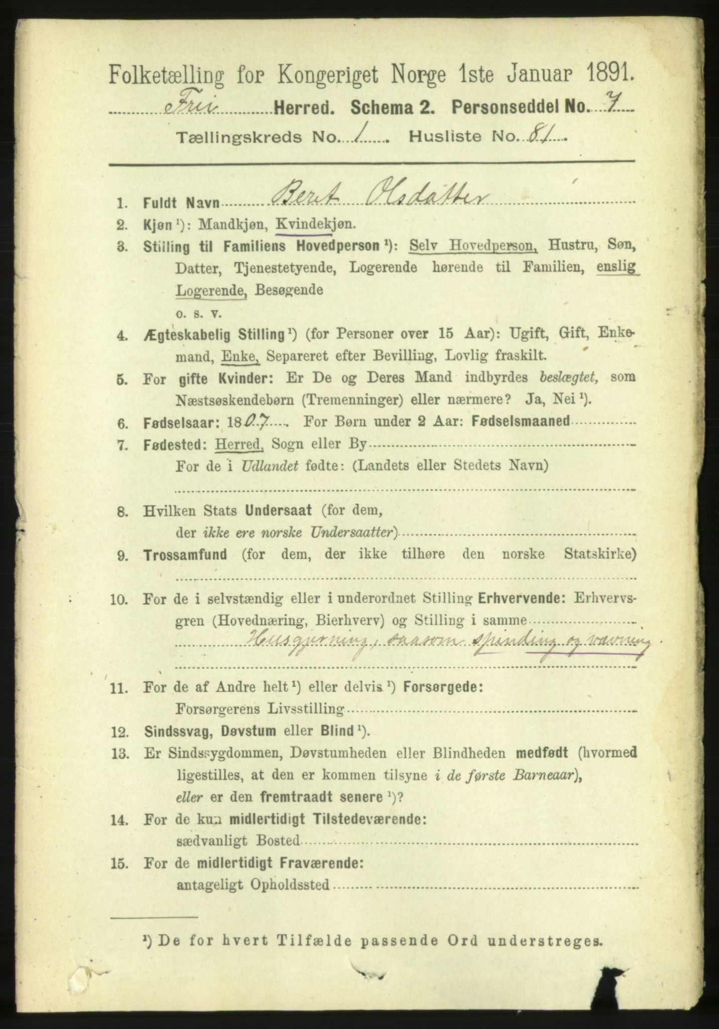 RA, 1891 census for 1556 Frei, 1891, p. 667